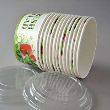 Einwegschale 300 Stück Salatschalen mit Deckel, "Salat-Motiv", rund, 750 ml, Salatbox Paper Bowls Pappsalatschale Salad Cups