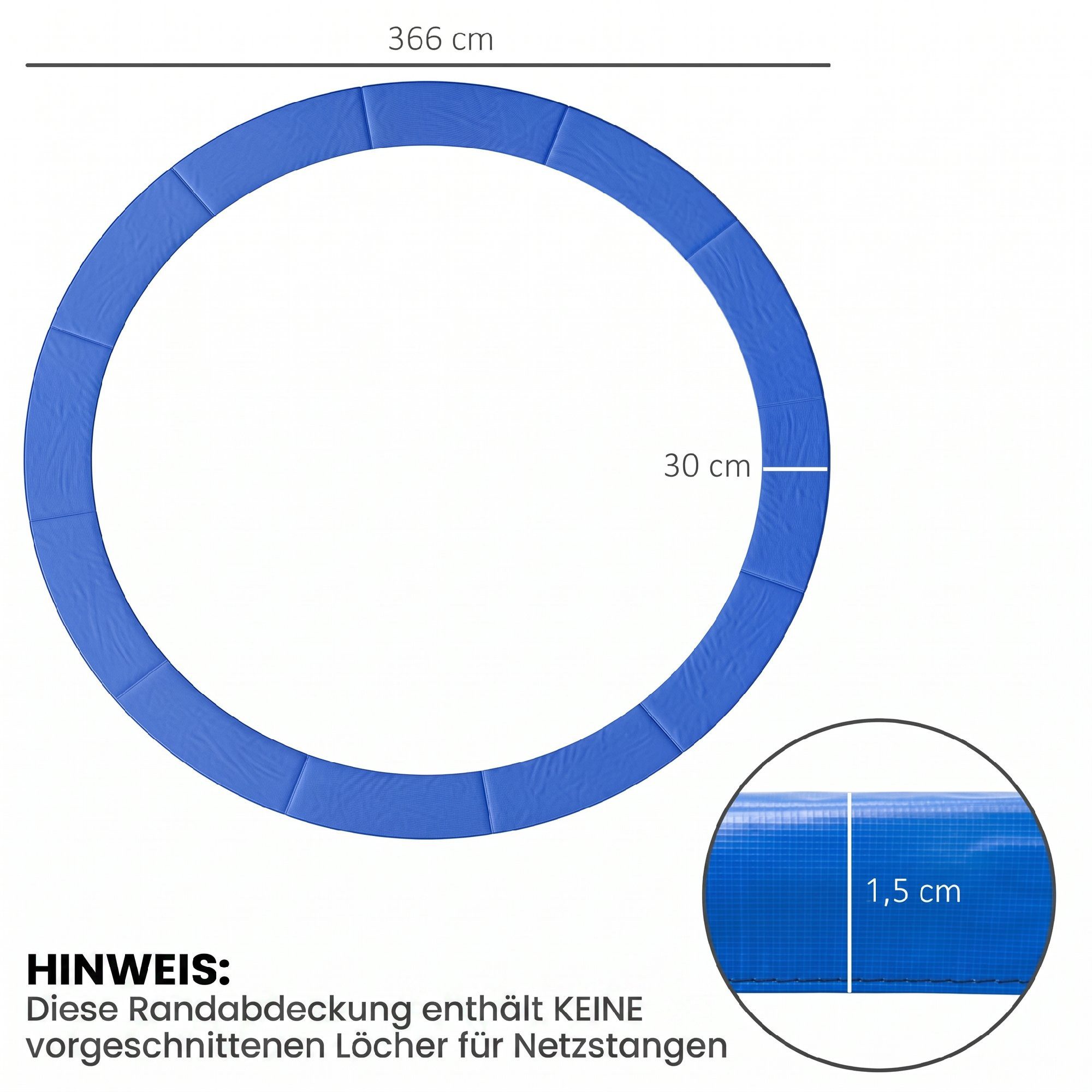 HOMCOM Trampolin-Abdeckplane Ø366 cm breit, reißfest, UV-resistent, Trampolinzubehör, Ersatzteile (Randabdeckung für Trampolin, 1-St., Trampolin Sicherheit Schutz), für Trampolin, Blau