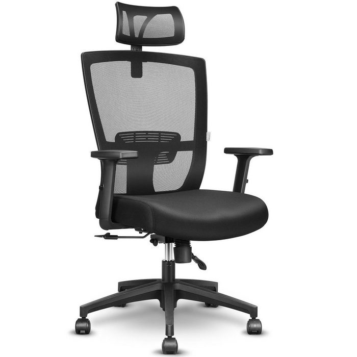 MFAVOUR Chefsessel Bürostuhl ergonomisch Ergonomisch Schreibtischstuhl Computer Stuhl drehstuhl mit Netz-Design-Sitzkissen Verstellbare Wippfunktion Armlehne Sitzhöh Kopfstütze Maximale Belastbarkeit 135 kg schwarz