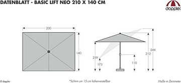 derby Rechteckschirm Basic lift 210x140 cm anthrazit Sonnenschirm Balkonschirm, LxB: 140,00x210,00 cm, abknickbar, wasserabweisend, höhenverstellbar