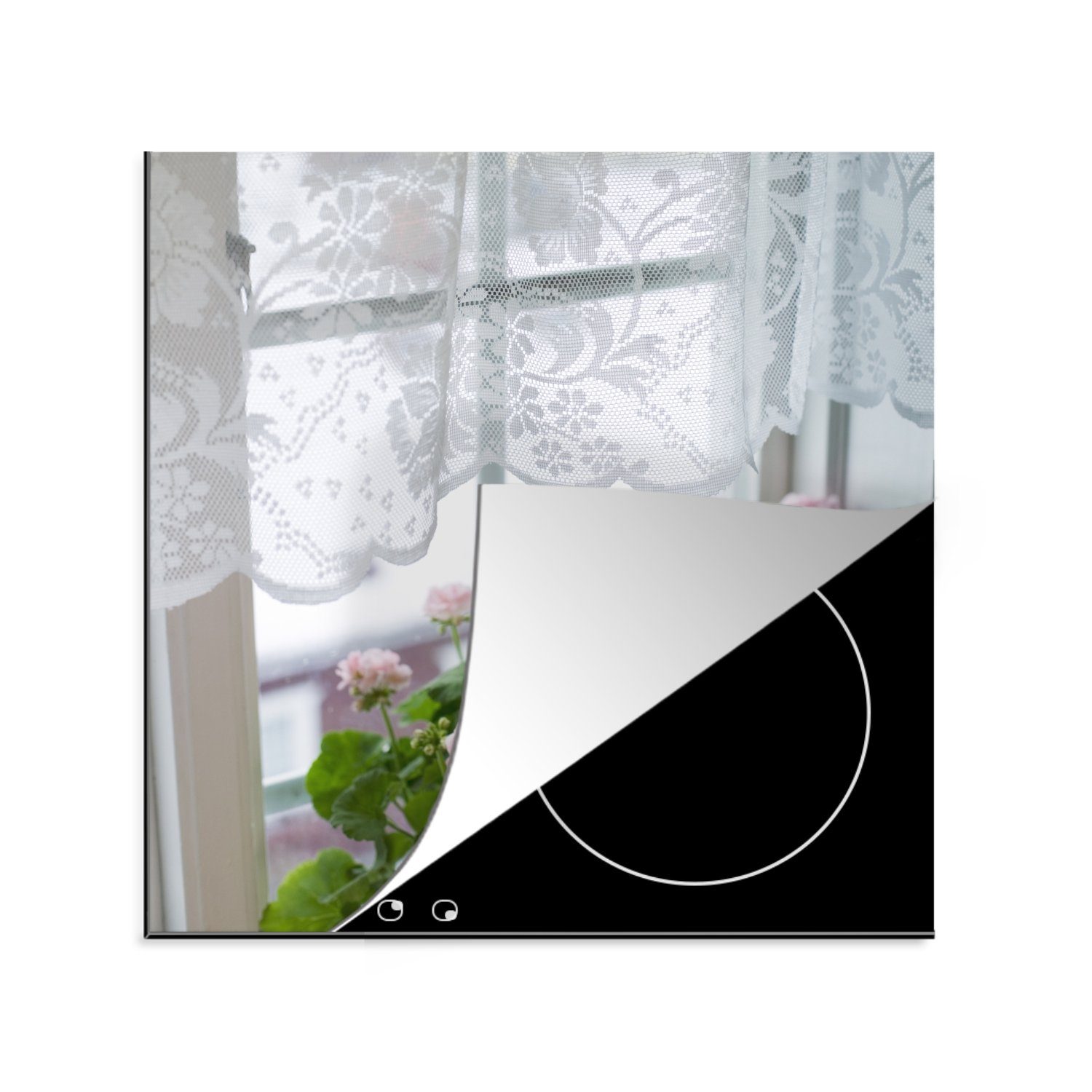MuchoWow Herdblende-/Abdeckplatte Geranienstrauß Vinyl, 78x78 für der auf tlg), Ceranfeldabdeckung, küche Arbeitsplatte Fensterbank, (1 cm
