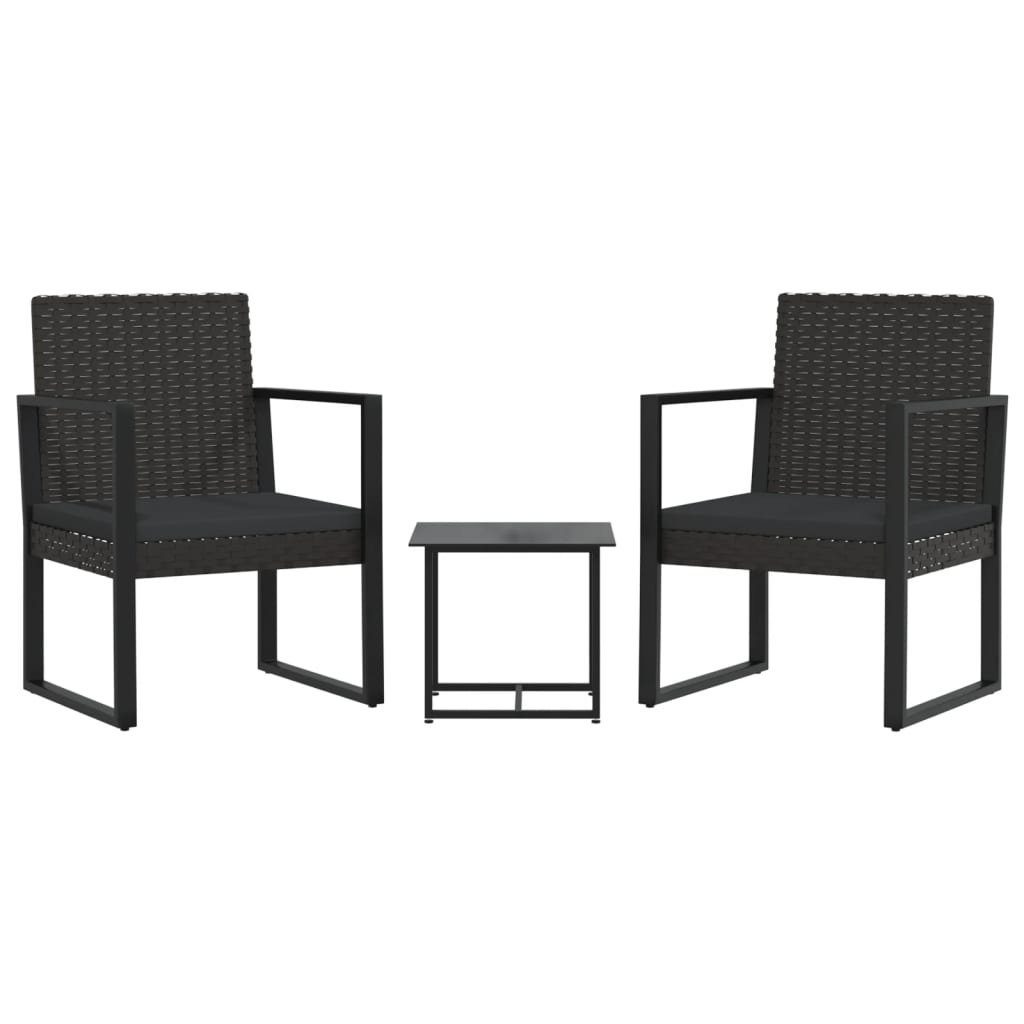 vidaXL Loungesofa 3-tlg. Garten-Lounge-Set mit Kissen Schwarz Poly Rattan, 3 Teile