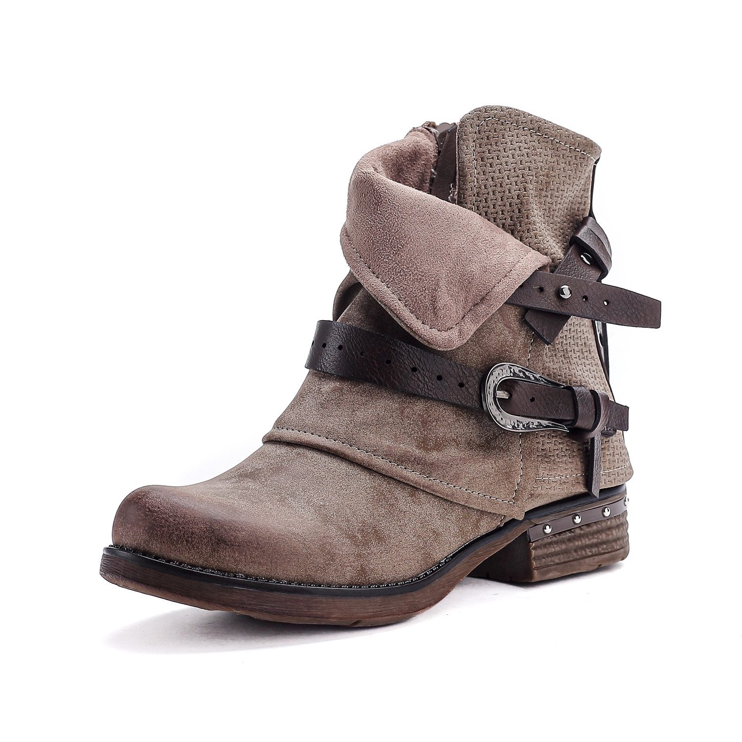 Pogolino ST140 Bikerboots Damen Biker Boots leicht gefüttert Stiefeletten mit Schnalle