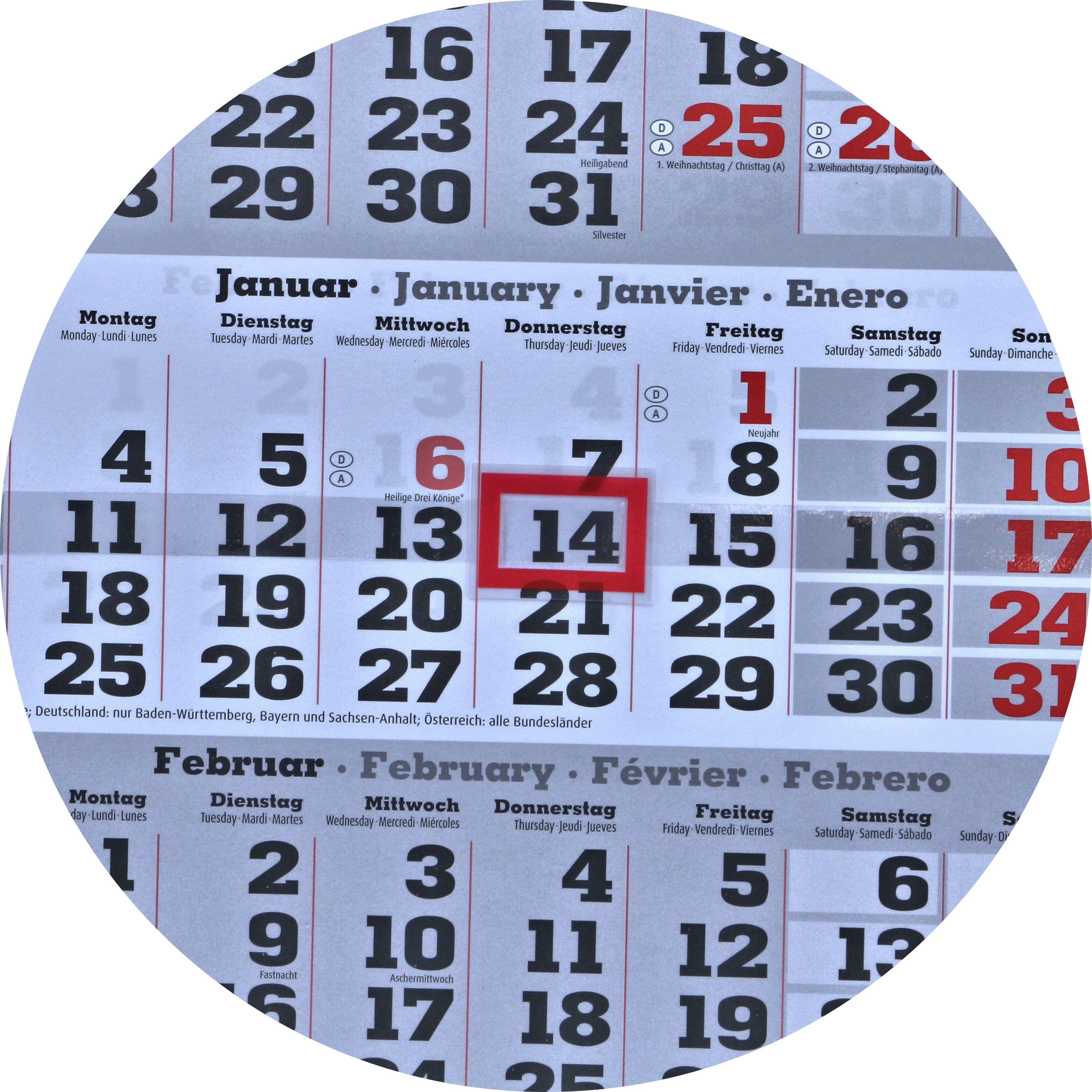LYSCO Wandkalender Viermonatskalender 2027 - 4 Monatskalender Wandkalender, werbefrei, Feiertage und Ferien-dreisprachig-ENG,DE,AT, ES - Lieferung plano – Bild 2 von 5