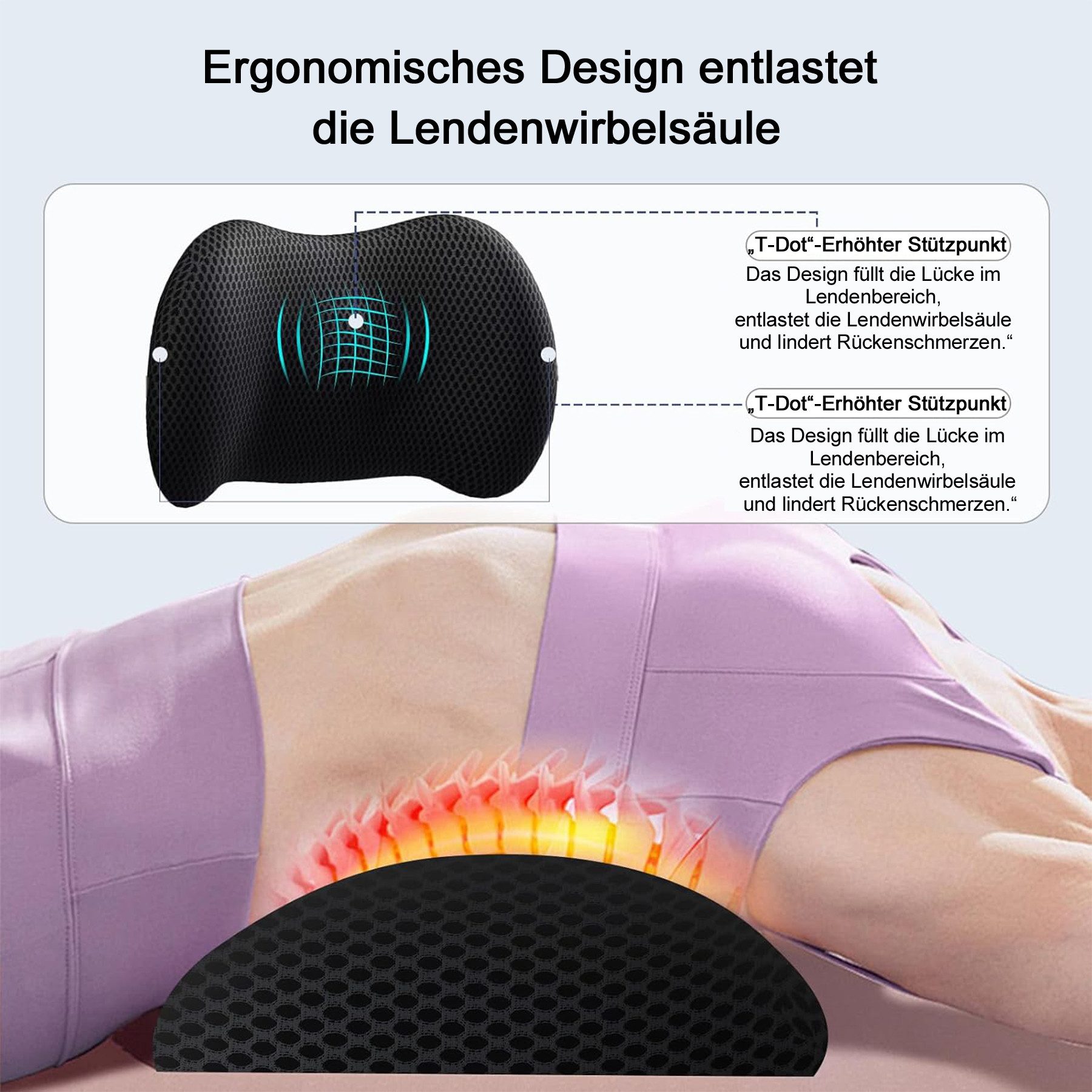 Mutig Rückenkissen Lumbalkissen Rückenkissen, Ergonomisches Lendenkissen aus Memory Foam, Rückenpolster für Back Support, Lendenstützkissen für Autositze, Lumbalkissen für Bürostuhl und Autositz, Rückenstützkissen, für unteren Rücken,verstellbares Rückenkissen zum Ausruhen,Schlafen