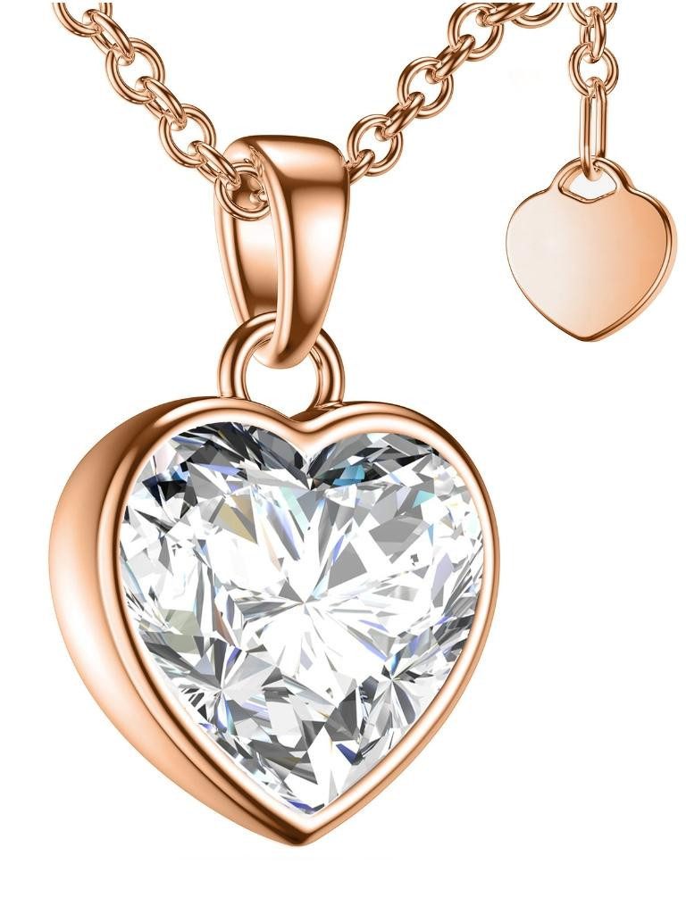 Valentinstagsgeschenk Amoonic Herzkette Halskette Damen Silber 925 Frauen Kette mit Zirkonia Herzanhänger (individuell anpassbare Halskettenlänge), Si