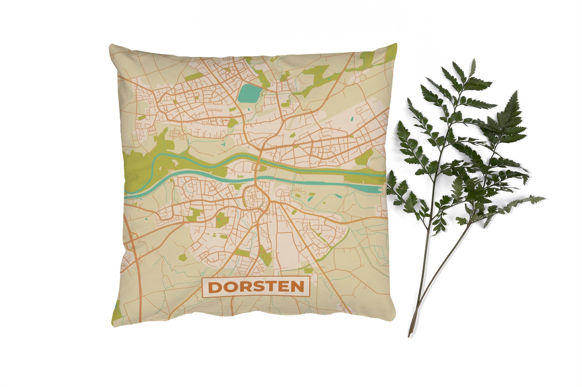 MuchoWow Dekokissen Dorsten - Karte - Stadtplan - Vintage, Zierkissen mit Füllung für Wohzimmer, Schlafzimmer, Deko, Sofakissen
