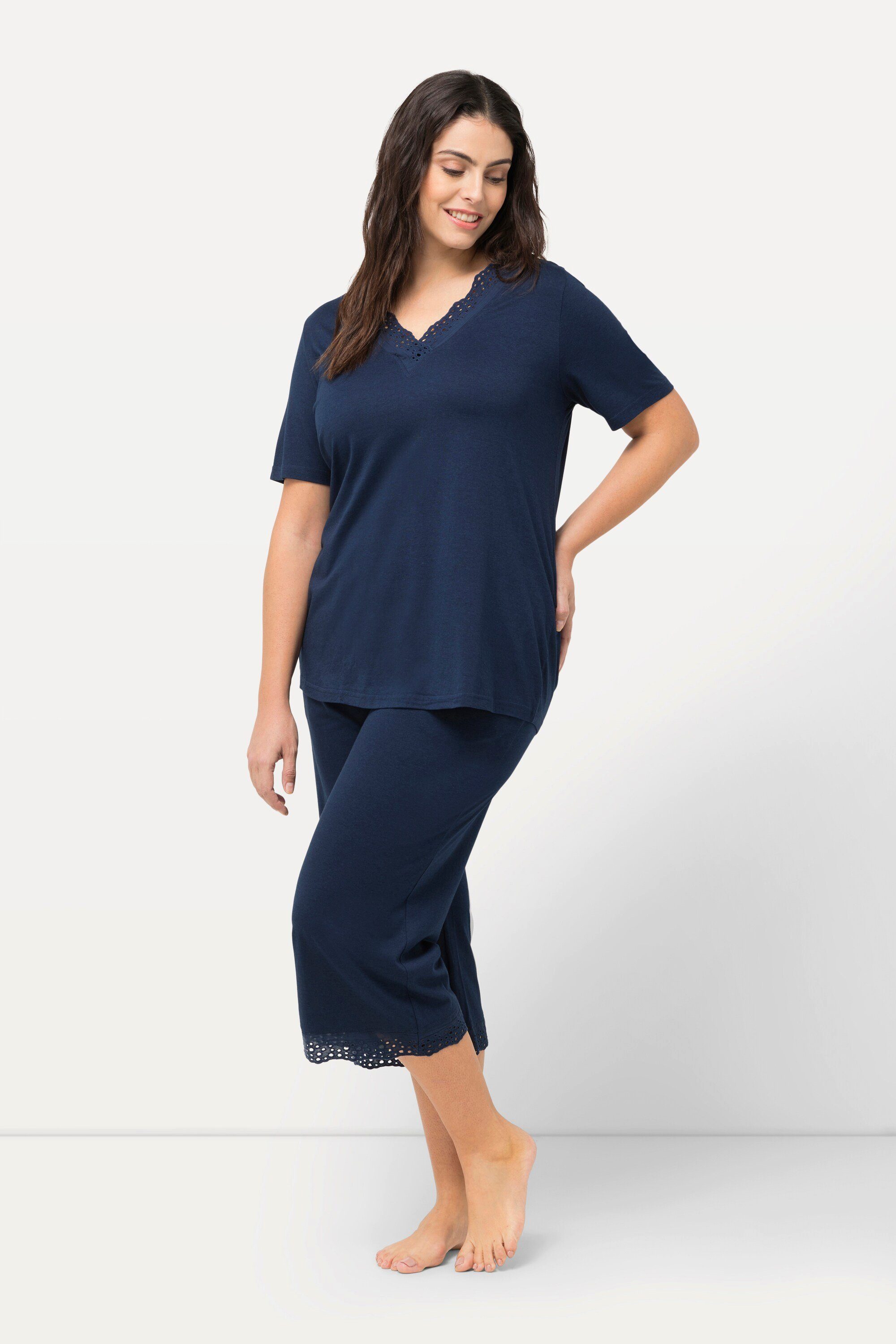 Ulla Popken Pyjama Pyjama Lochstickerei Halbarm günstig online kaufen