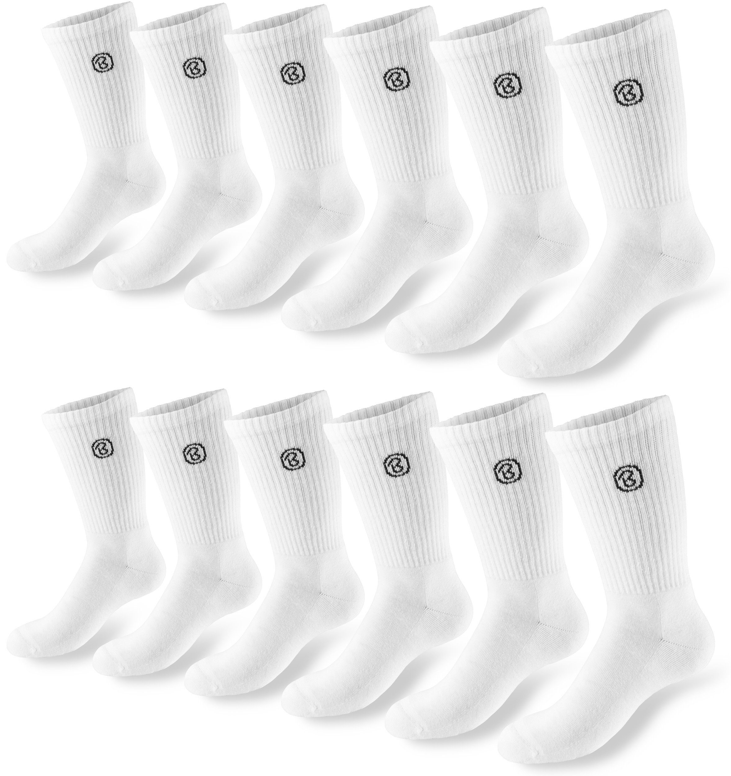 BRUBAKER Tennissocken Lange Sportsocken für Herren und Damen (Set, 6 Paar) Unisex Fitness Socken aus Baumwolle und Polyester - Crew Socks