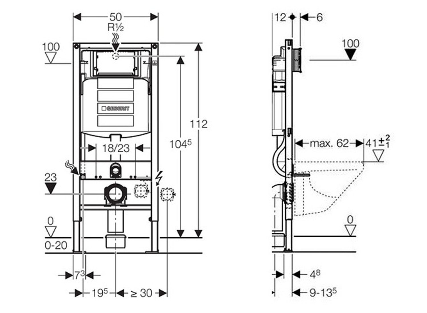 GEBERIT Spülkasten DUOFIX Wand-WC Element mit Sigma Spülkasten 12cm, für Trockenbau, Geberit-111-300-00-5