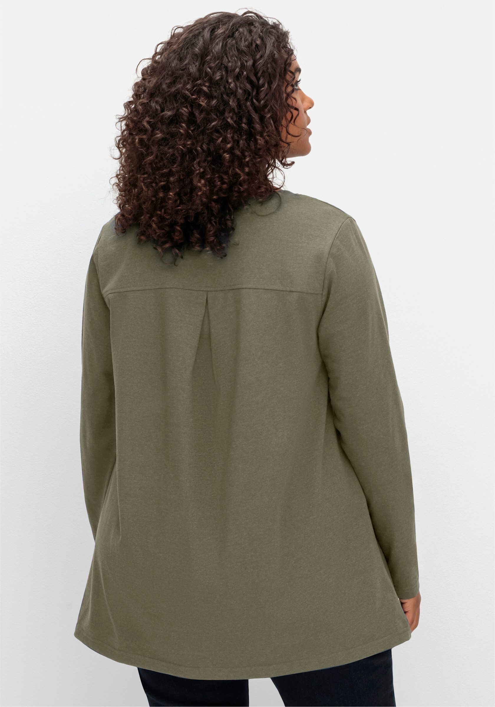 Sheego T-Shirt Langarmshirt Langarm in A-Linie, mit Rundhals