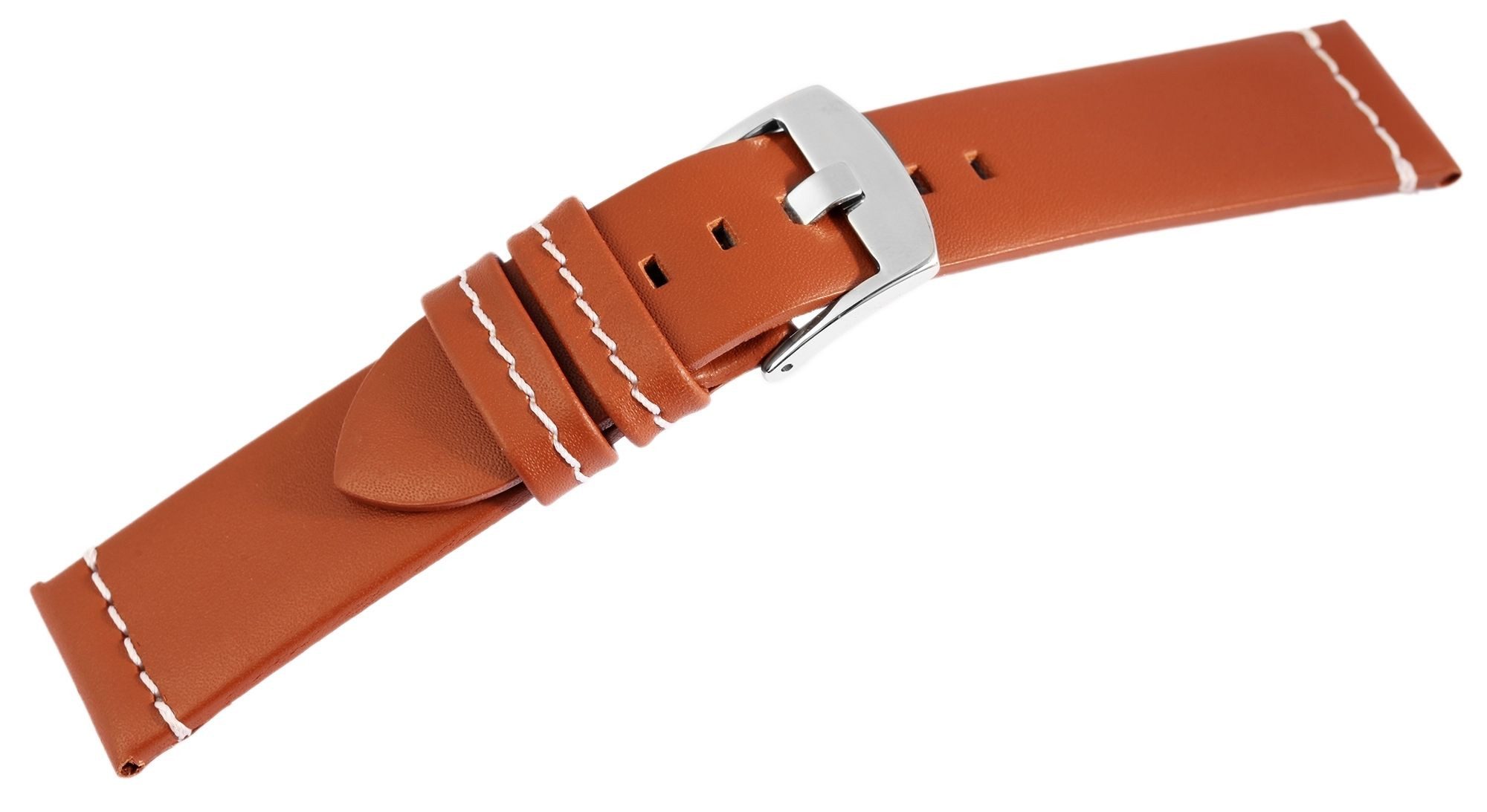 Engelhardt Uhrenarmband LB0041 Echtleder-Uhrenarmband, hellbraun, weiße Naht, 18 mm - 24, Herren ErsatzArmband