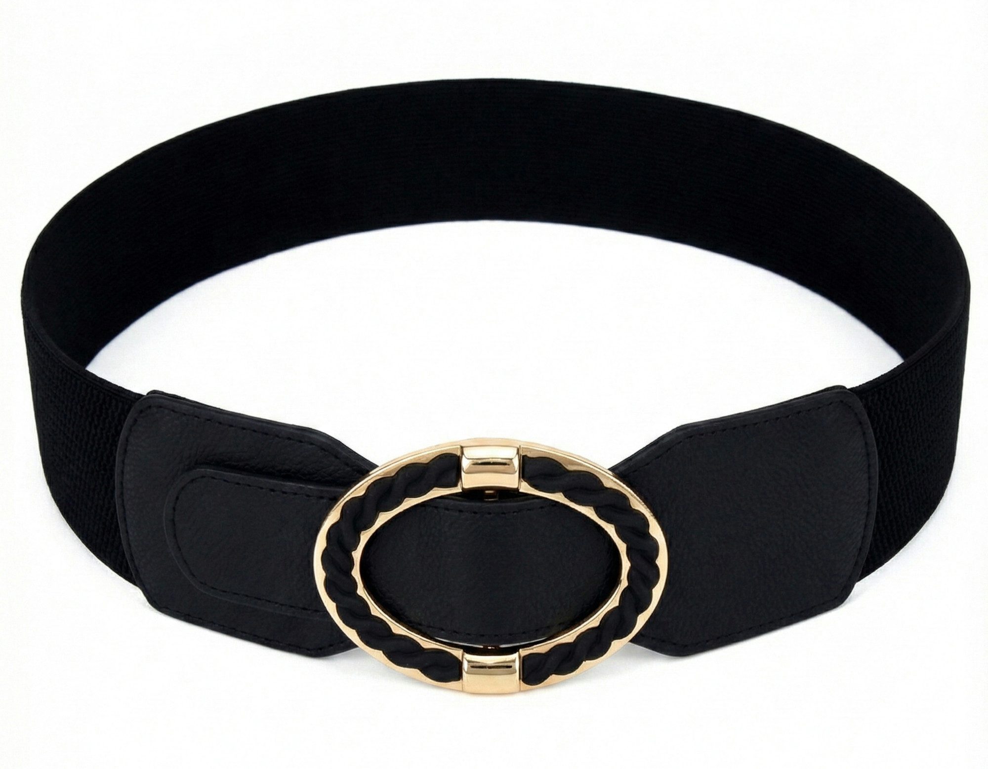 Ella Jonte Stretchgürtel breiter Taillengürtel schwarz gold Statement-Schnalle 85-100 cm