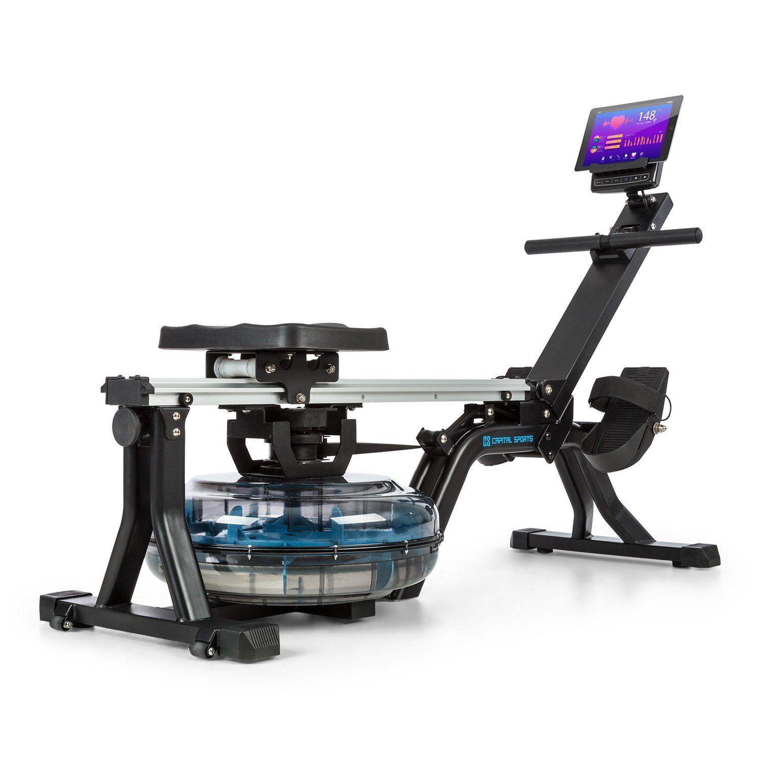 Capital Sports Rudermaschine Flow M1 (Tablet-Halterung ;Trainingscomputer mit LCD-Display)