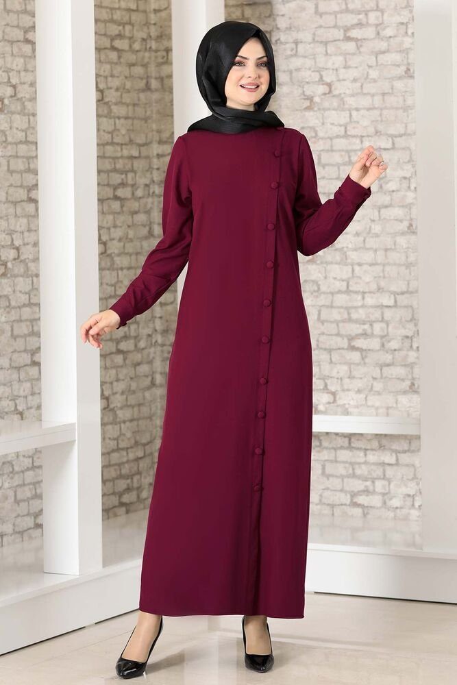 Modavitrini Hemdblusenkleid Abaya mit Knöpfen Hijab Kleid Modest Fashion Abendkleid aus Kreppstoff Violett