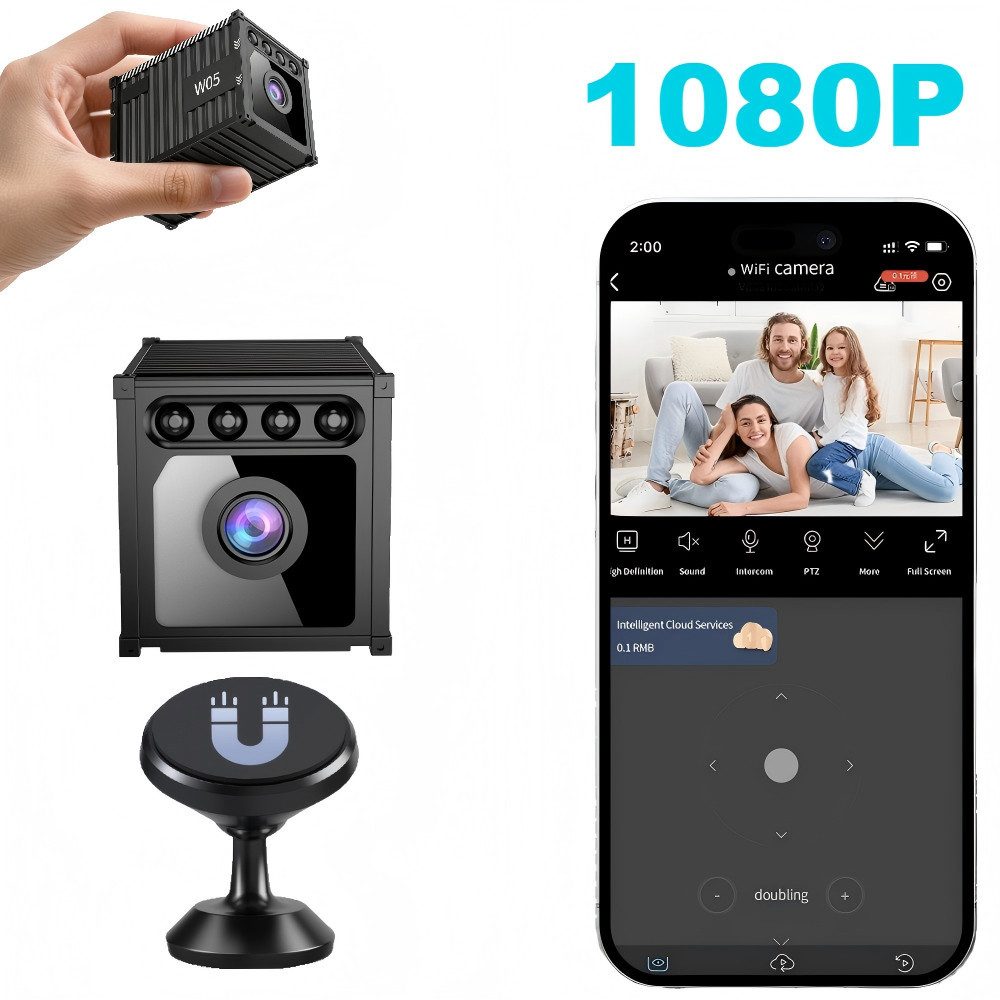 ibettertec Überwachungskamera 1080p HD Wifi Mini Kamera mit Nachtsicht & Alarm,Indoor Kamera (Bewegungserkennung,Magnetische Halterung,800mah,150° Ultra-Weitwinkel, innenbereich,WiFi Wireless,Cloud-Speicher, für zu Hause, im Büro)