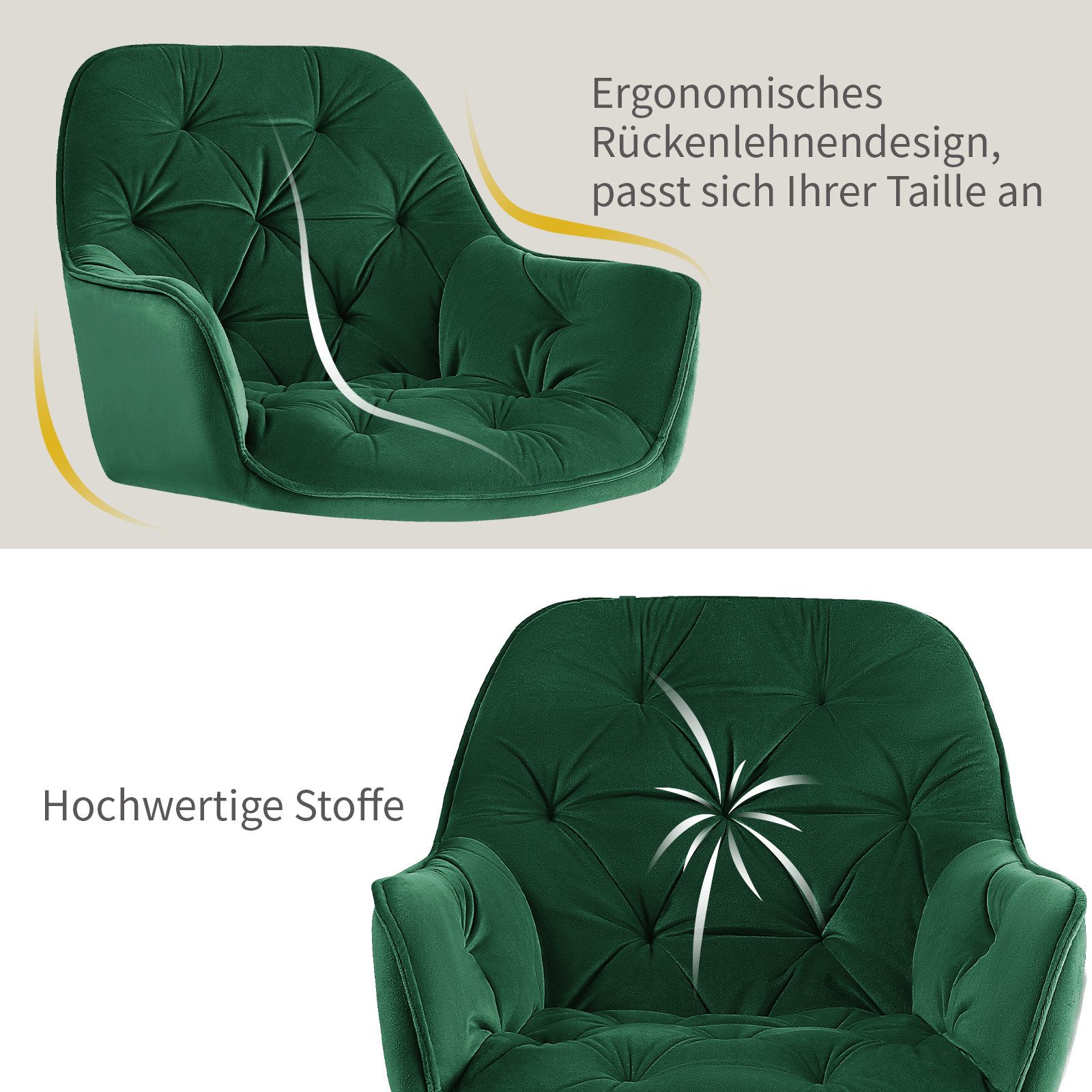 JYMTOM Esszimmerstuhl mit dickem Samtstoff gepolsterter Sitz, Armlehnen und Rückenlehne (4 St), als Tee-/Lese-Eckstuhl oder als Schreibtischstuhl – Bild 5 von 5