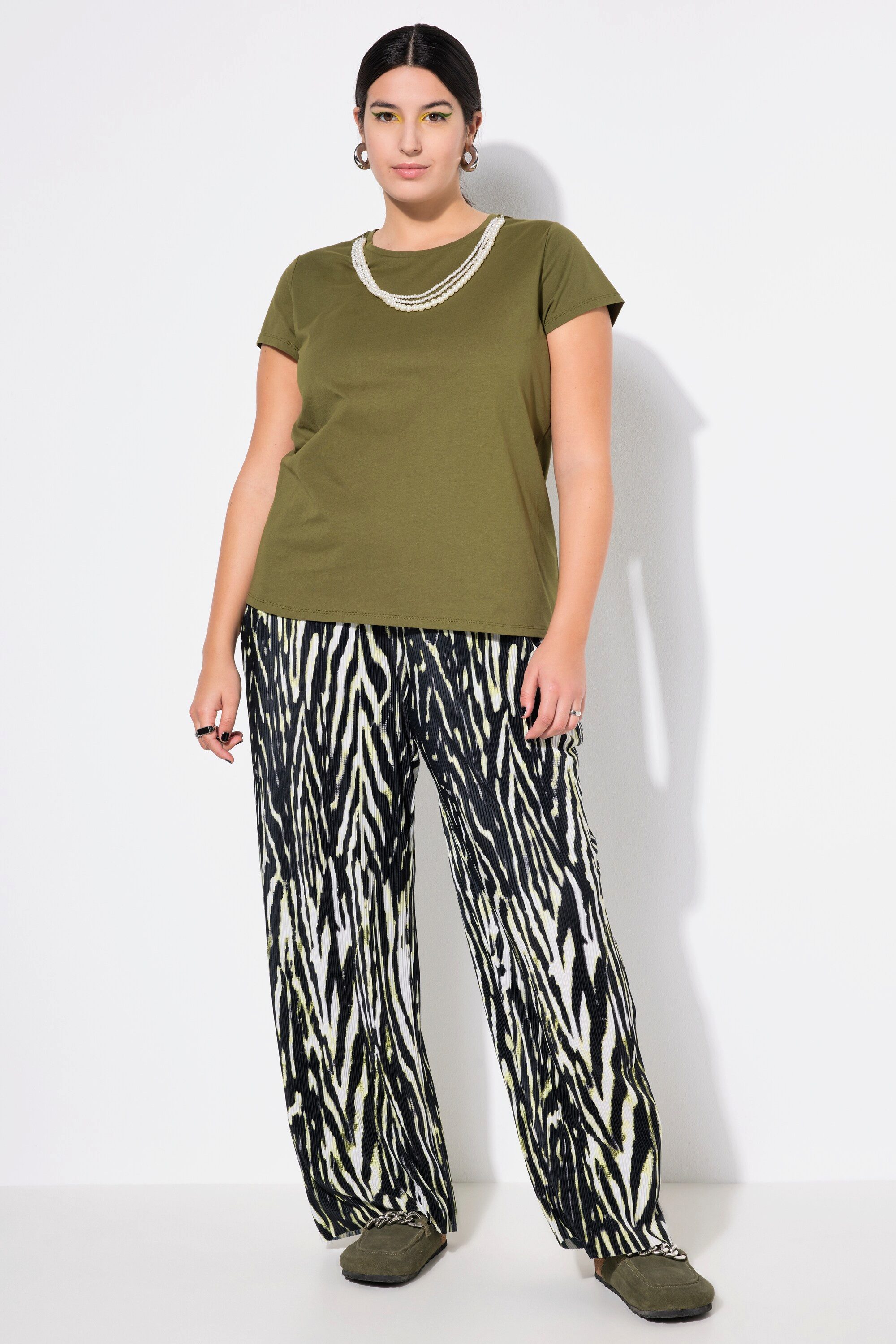 Studio Untold Schlupfhose Hose Wide Legs High Waist Plissee Animalmuster günstig online kaufen