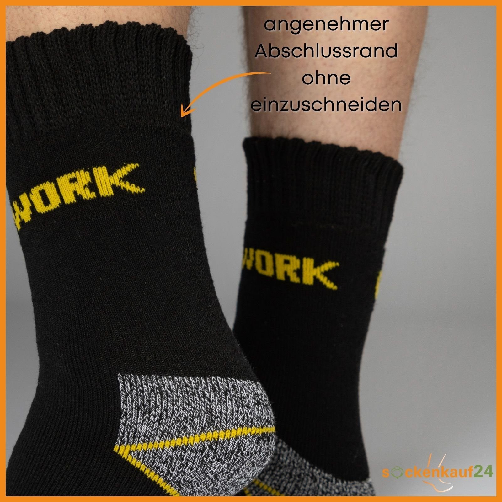 Work - Socken Herren 10203 (43-46, Meliert) sockenkauf24 verstärkt Innenfrottee mit 10 Vollfrottee Arbeitssocken durch Schwarz/Grau "THERMO" Arbeit Paar