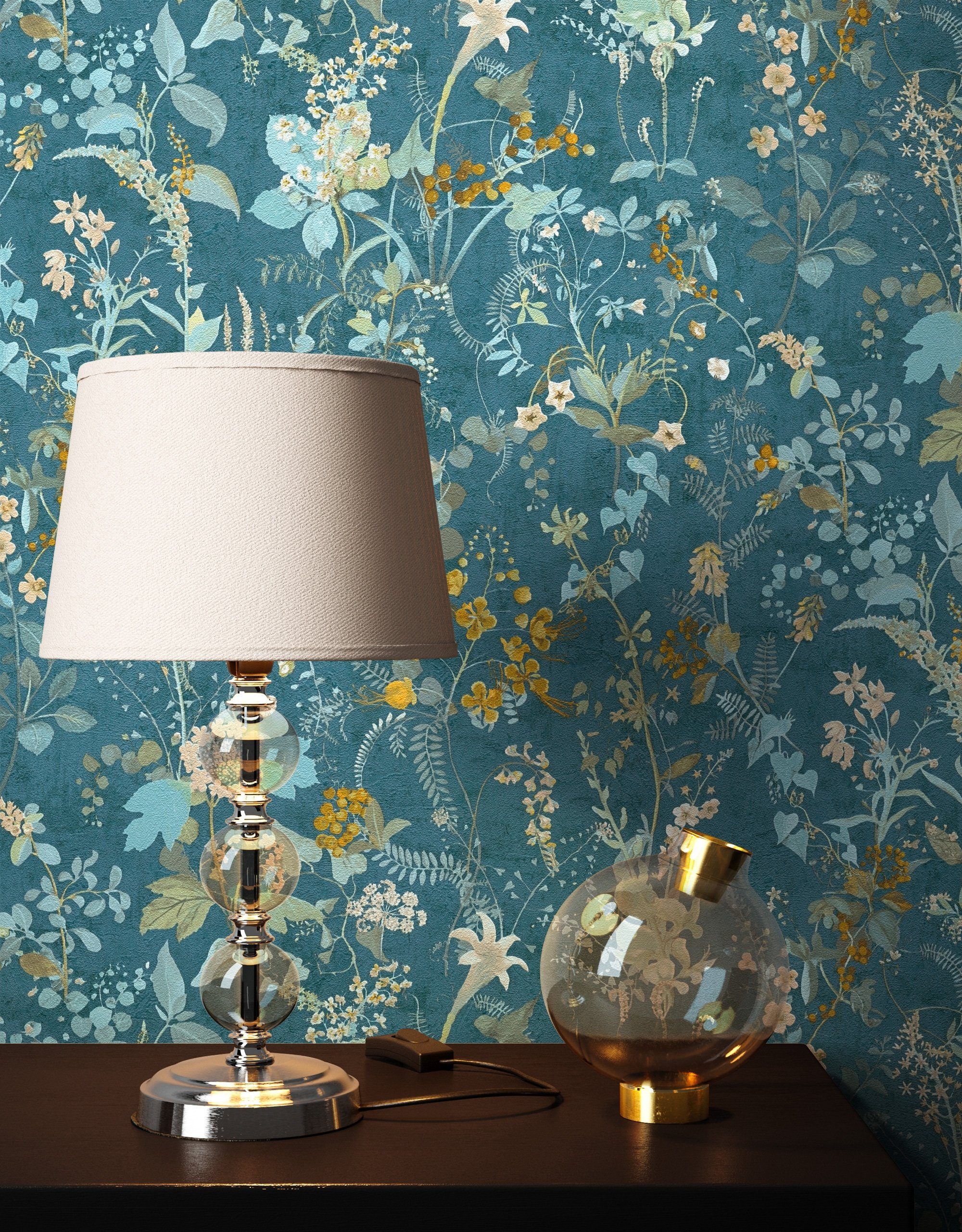 Newroom Vliestapete, Türkis Tapete Floral Dschungel günstig online kaufen