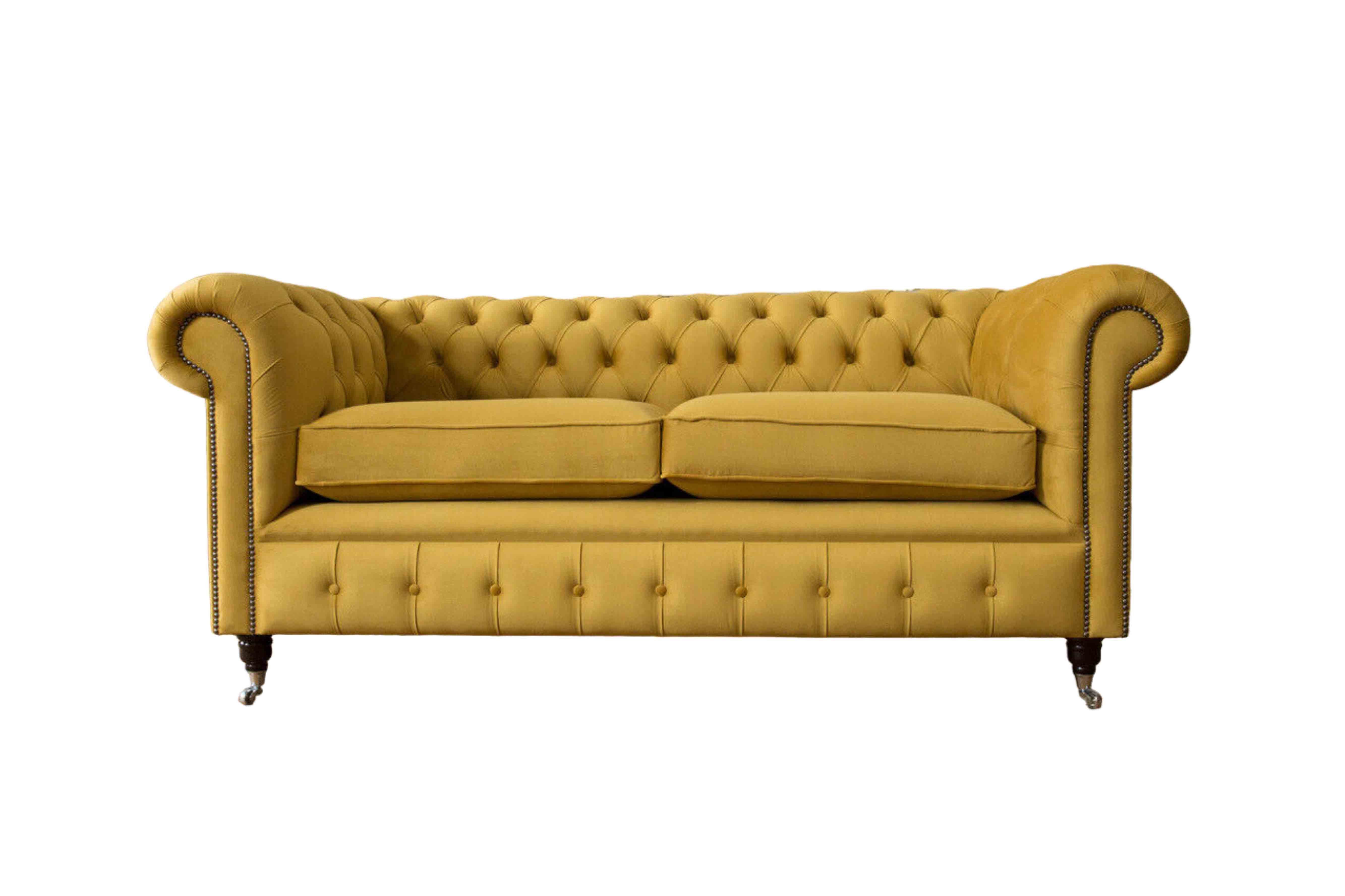 SENFGELBEM AUS JVmoebel SAMT CHESTERFIELD-SOFA 3-SITZIGES WEICHEM Chesterfield-Sofa