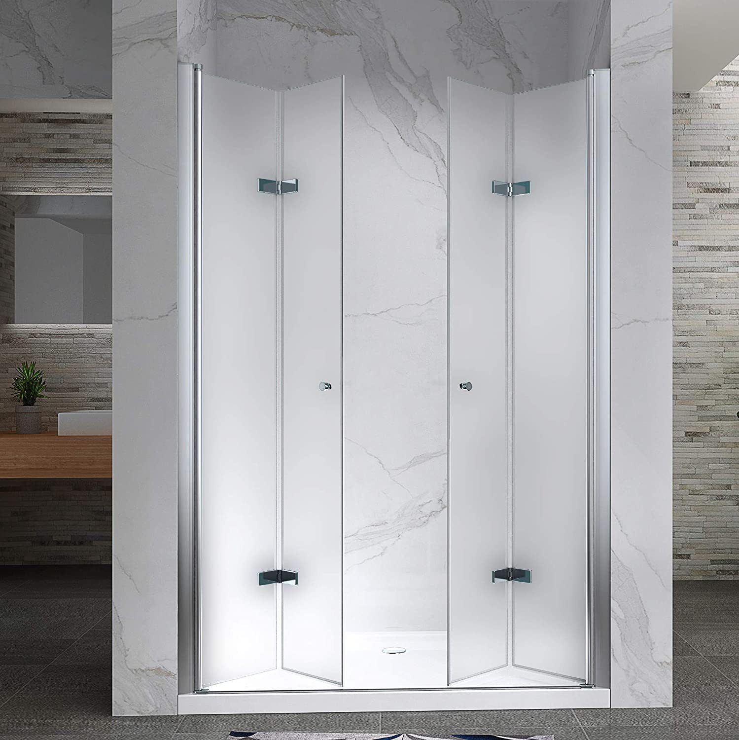 i-flair Dusch-Doppelflügeltür Duschtür Lena mit Falttüren aus satiniertem 6 mm ESG Sicherheitsglas, 76x195 cm, 6 mm Sicherheitsglas