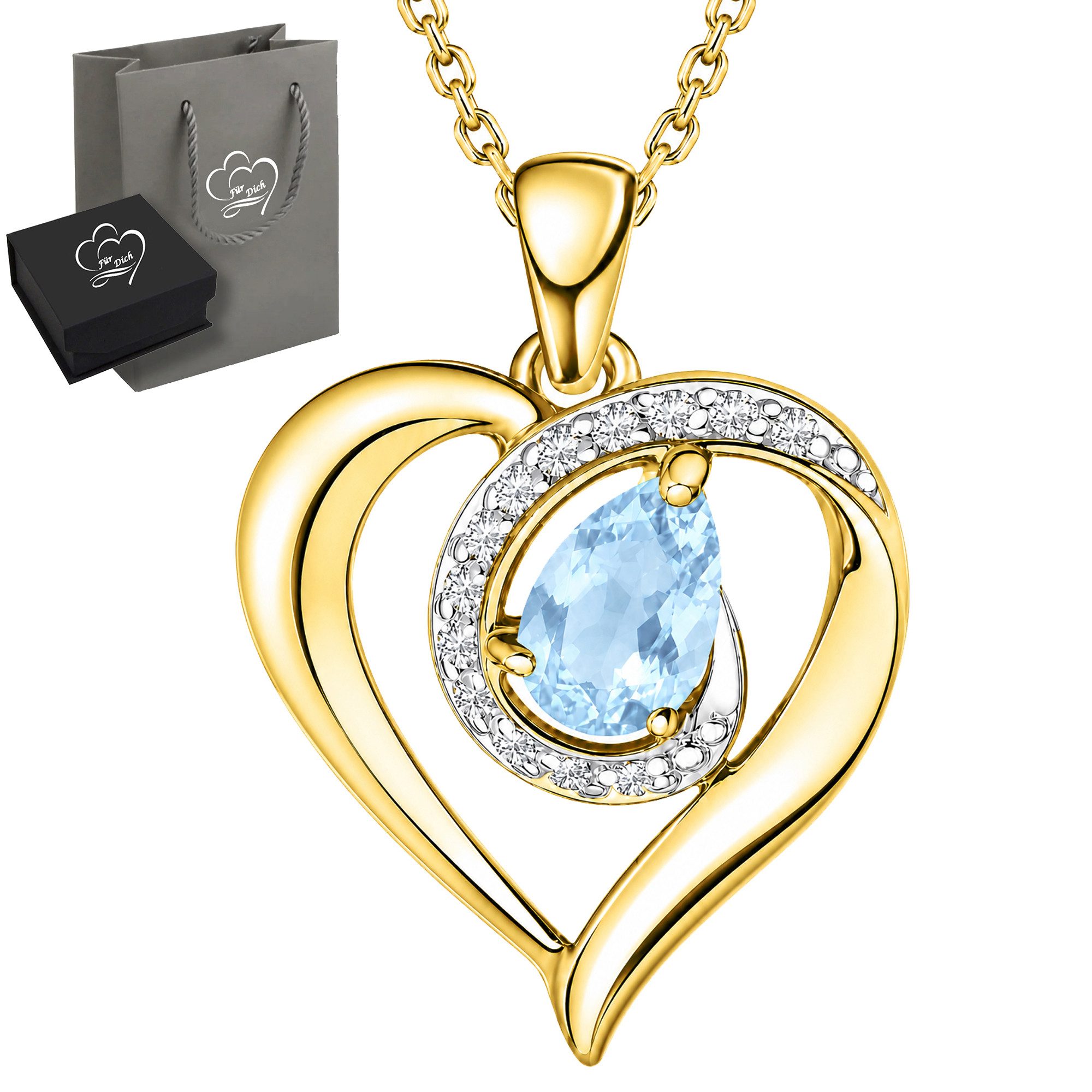 Limana Herzkette echte Edelstein Damen Kette mit Herz Anhänger 925 Silber gold (Geschenk Set für Frauen Freundin, Schmuck inkl. Dose und Tasche), echter Rubin Saphir Opal Halskette mit Anhänger, Weihnachten