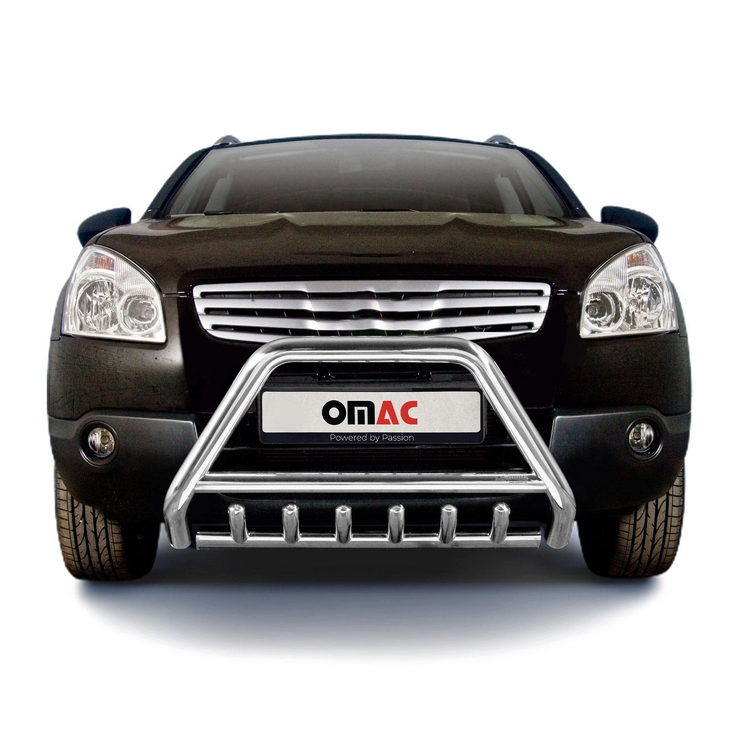 OMAC Frontstoßstange Frontbügel für Nissan Qashqai +2 2007-2010 mit ABE Stahl Silber, 1-St., Rostfrei,Wasserfest,Langlebig,Haltbar