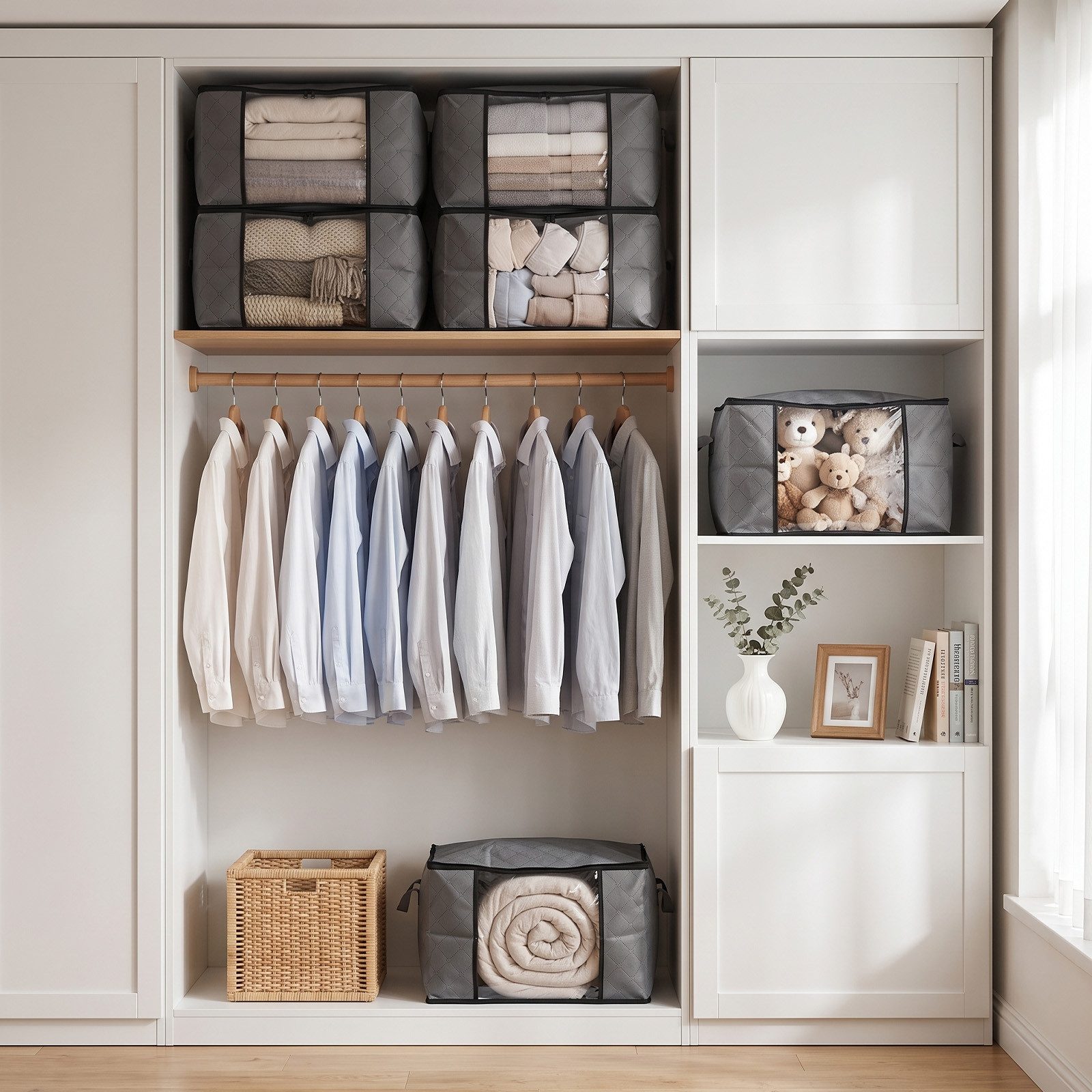 Sekey Aufbewahrungstasche Faltbar Aufbewahrungsbox mit Deckel Aufbewahrungstasche für bettdecken (6-tlg), Kleiderschrank Organizer mit Reißverschluss Griffe Kleidung Bettwäsche
