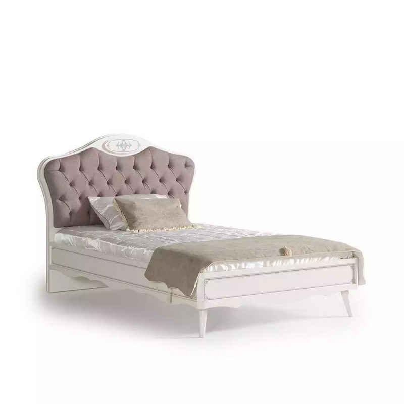 JVmoebel Kinderbett Luxus Chesterfield Bett 120 cm Bettrahmen Stoff Grau Jugendbett Holz, Made in Europa