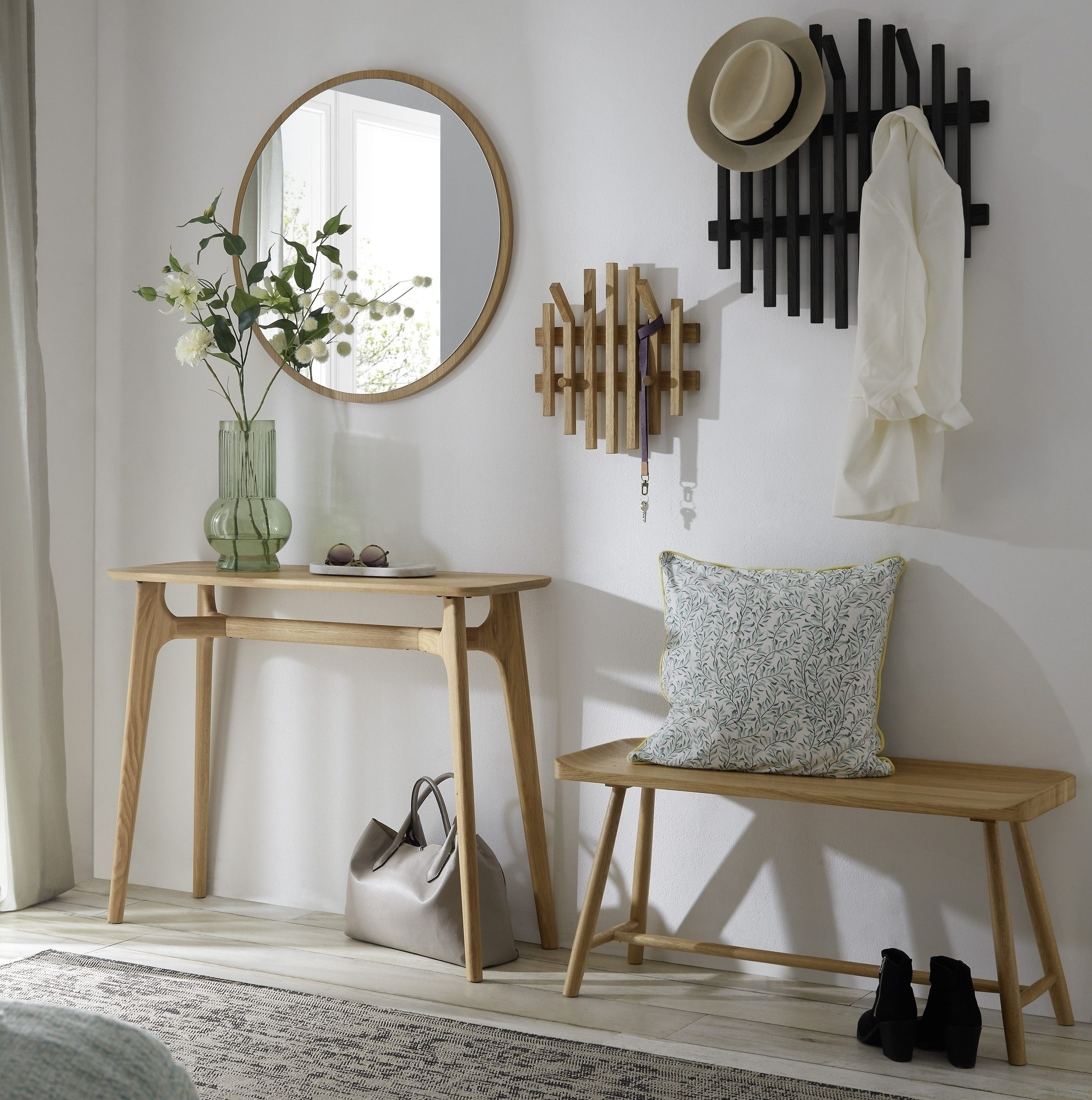 möbelando Garderoben-Set BANTRY, (5-teilig), (5-teilig) in Eiche / schwarz - 200x190x35 (BxHxT)