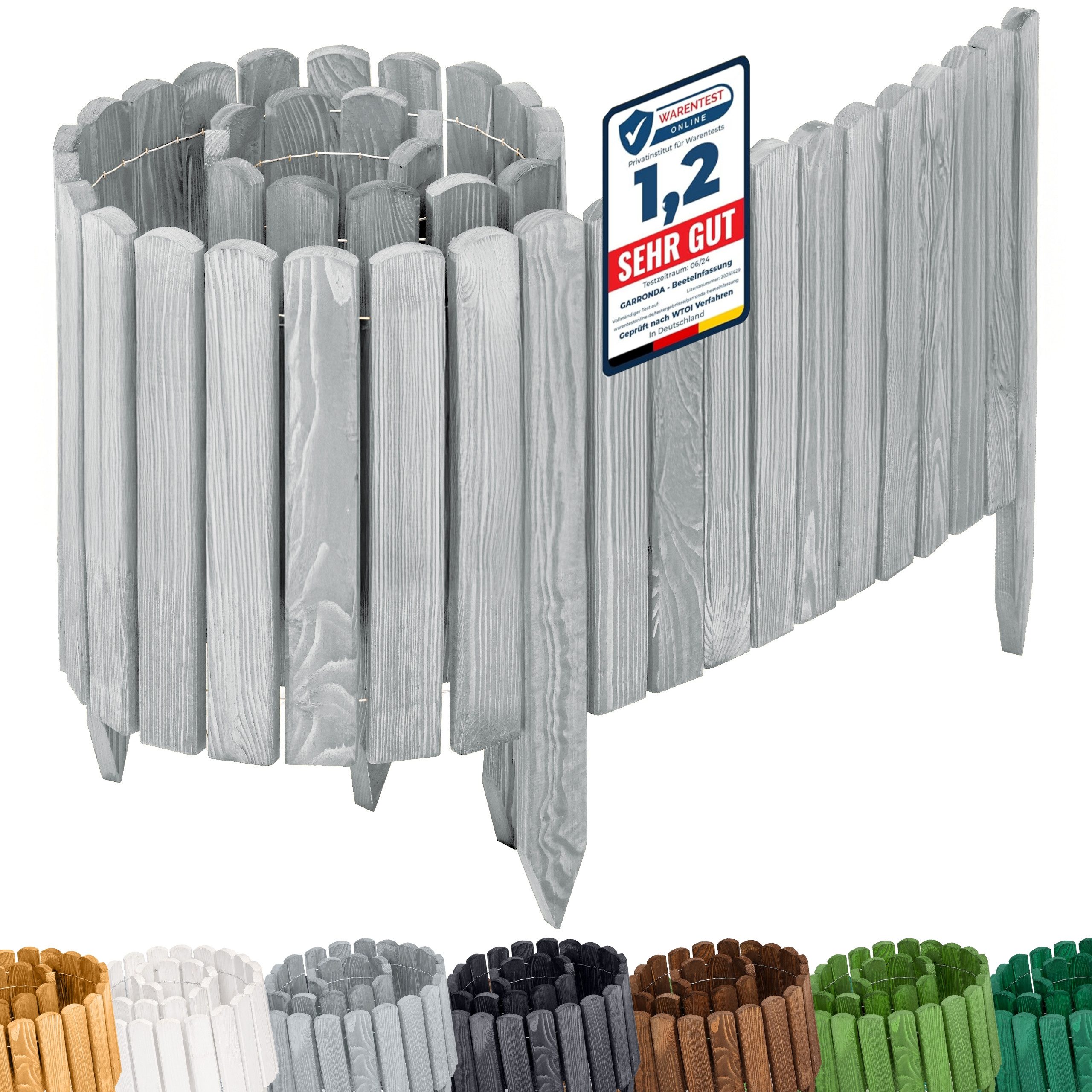 Garronda Zaun Rasenkante Holz Beeteimfassung 200 x 40cm Flexibler Rollborder GD-0106