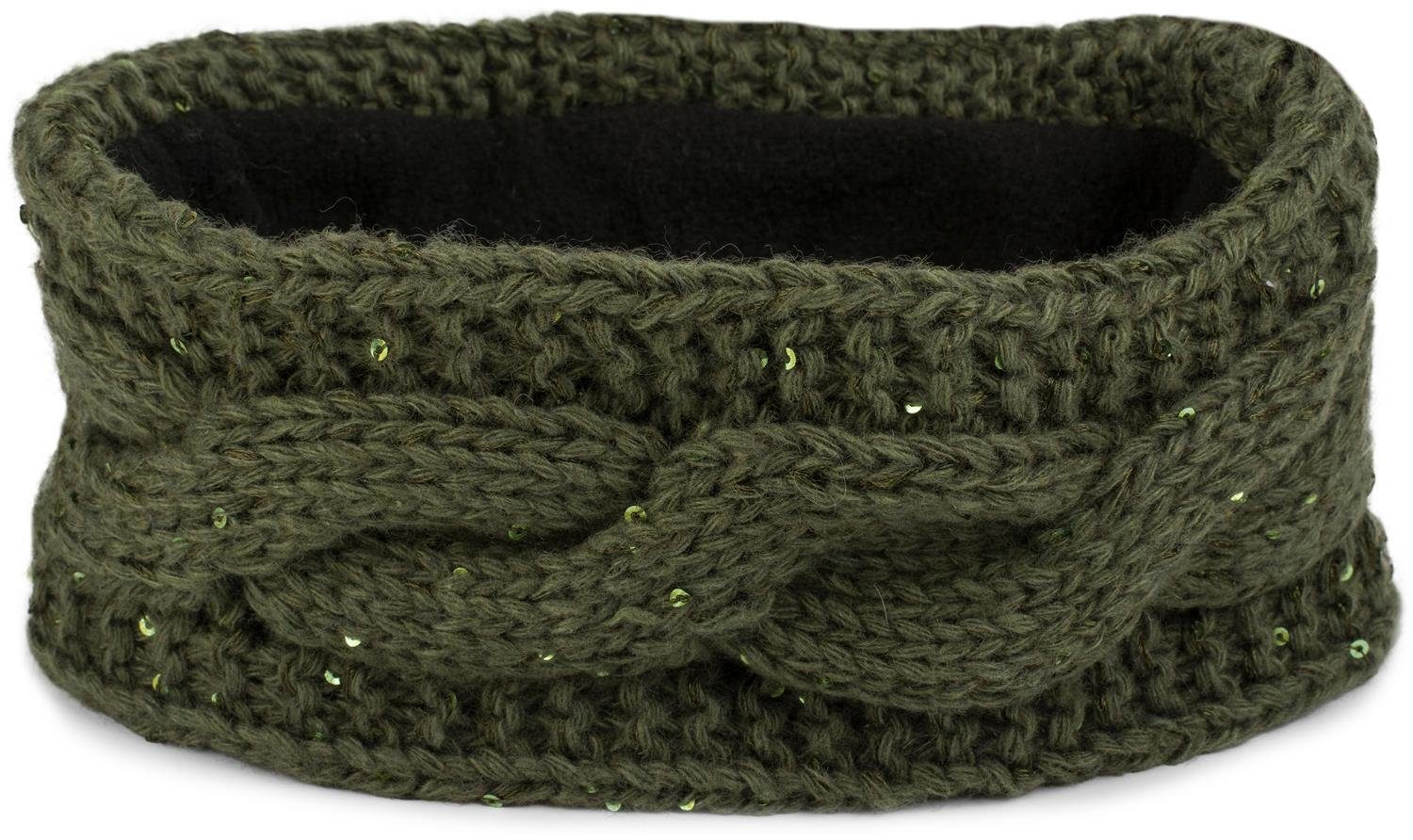 styleBREAKER Stirnband (1-St) Grobstrick Stirnband mit Pailletten Oliv