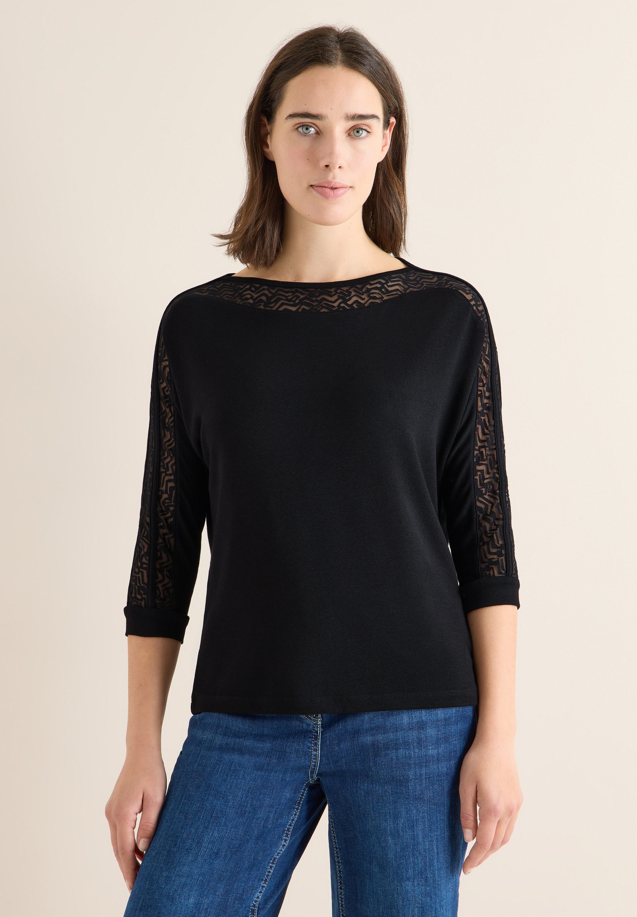 CECIL 3/4-Arm-Shirt mit Mesh-Spitze