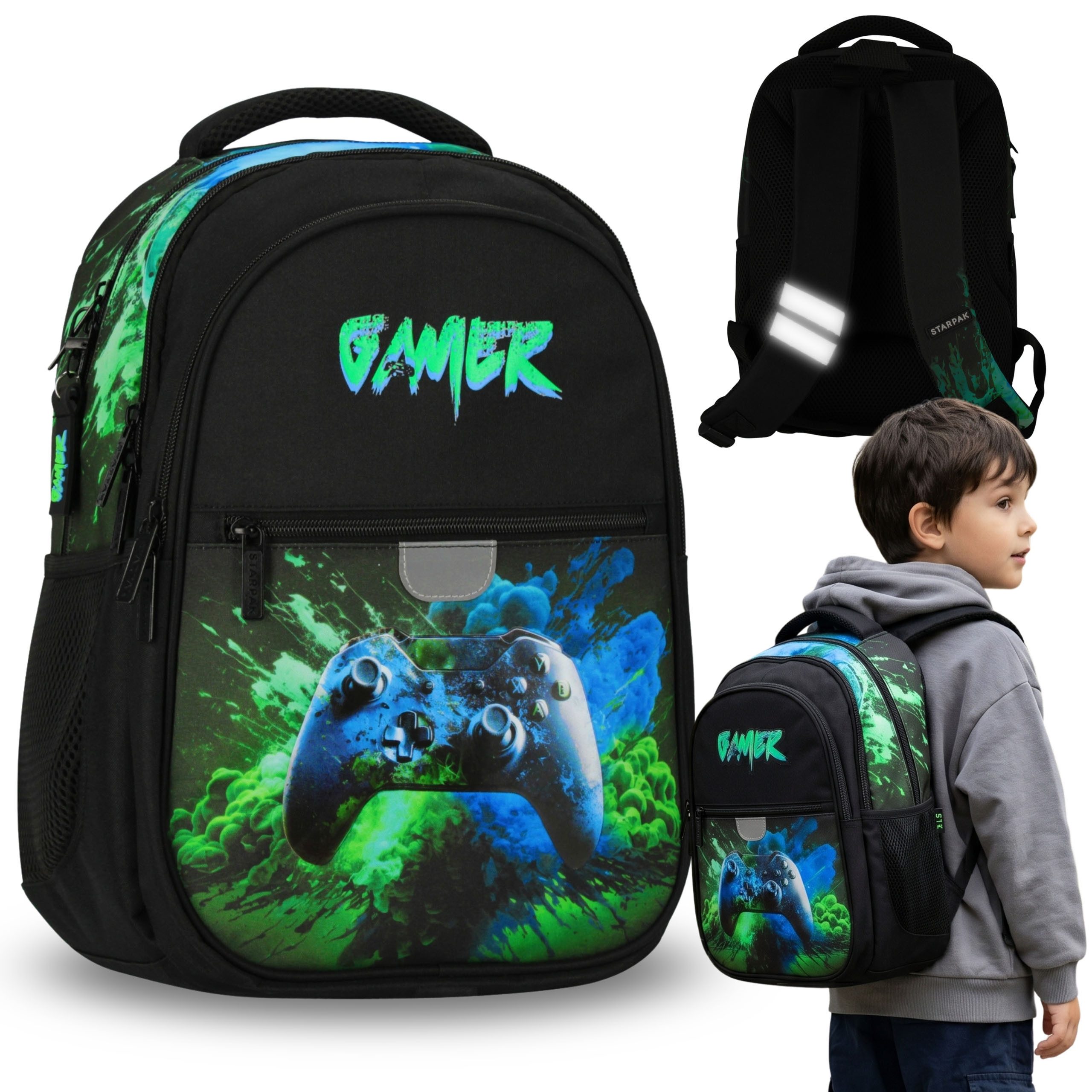 Schulrucksack Spielkonsole Schulrucksack für Jungen mit Reflektoren, 24 l