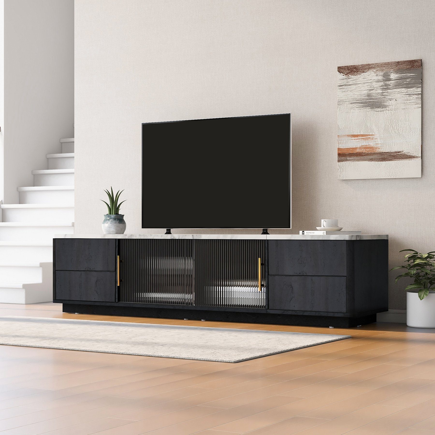 Celya TV-Schrank Tischplatte,Schubladen 70" für TV,marmorierte Deluxe Stand 160m TV
