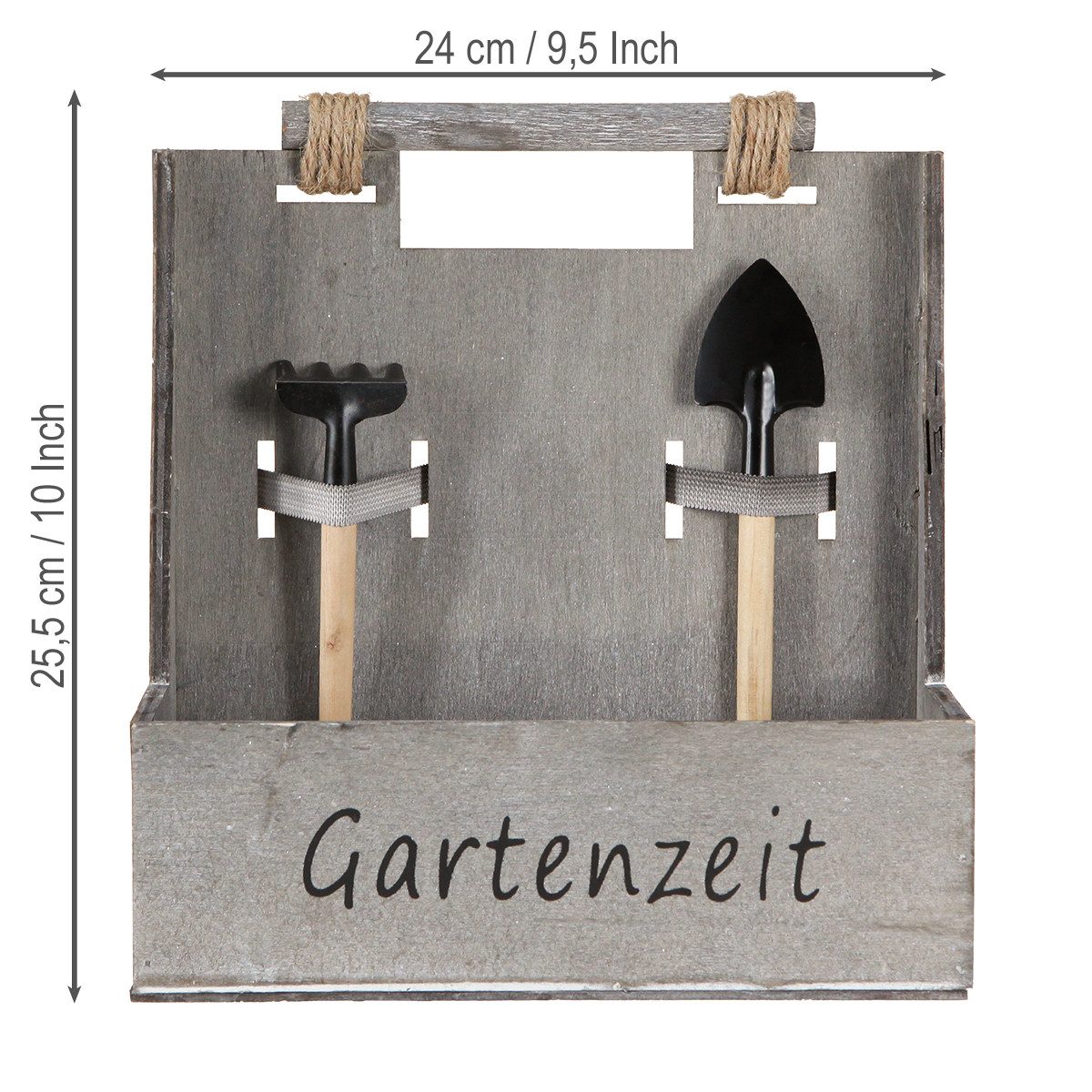 Posiwio Dekokorb Pflanzkasten Grau Deko mit Werkzeug 24×10×25cm Gartenzeit