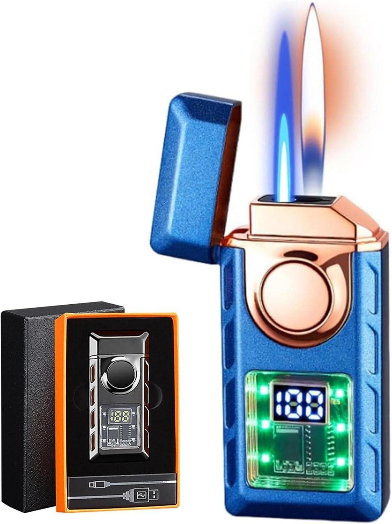 Feuerzeuge Multi-Functional Dual Flame Jet Lighter Blau Nachfüllbar Einstellbar