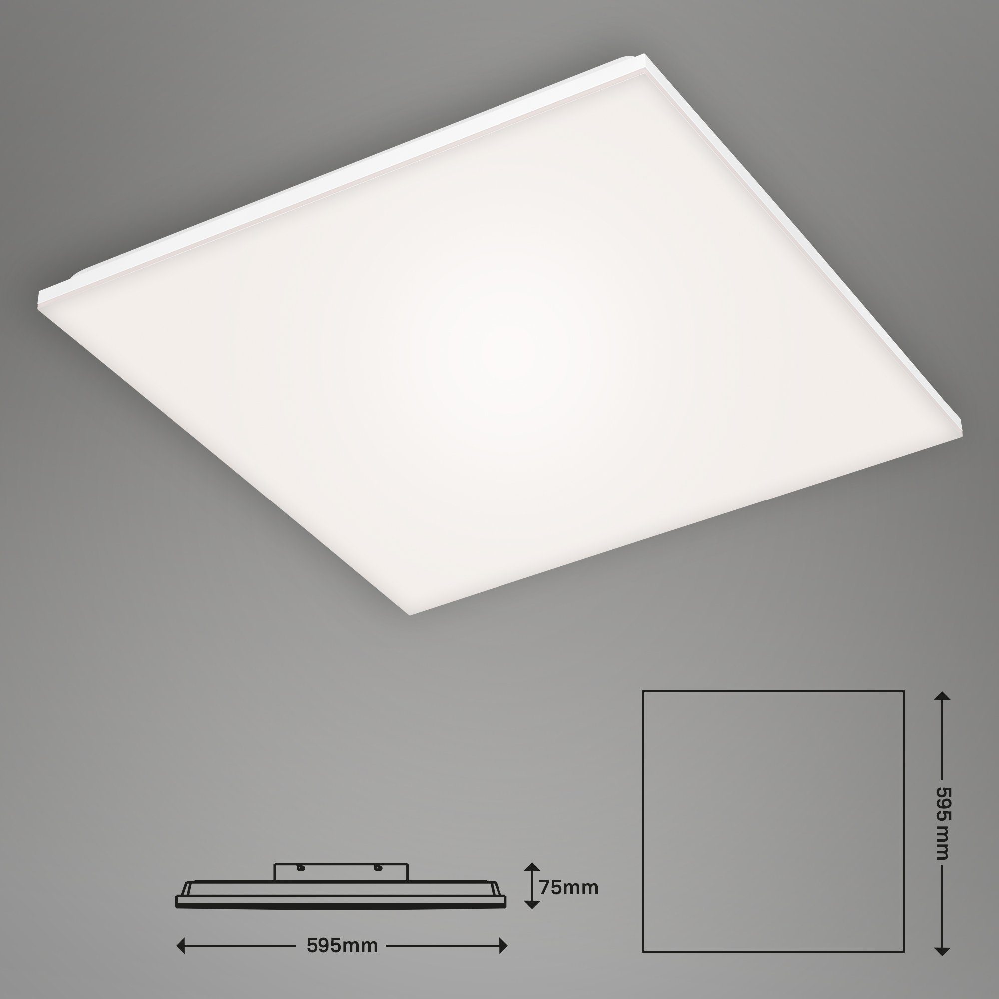 Fernbedienung, Panel Wohnzimmer, Schlafzimmer Briloner verbaut, 7378-216, LED 59,5x59,5x7,5cm, Tageslichtweiß, Deckenlampe, CCT 38W, fest LED Kaltweiß, rahmenlos, dimmbar, Weiß, Leuchten Neutralweiß, Farbtemperatursteuerung, Warmweiß,