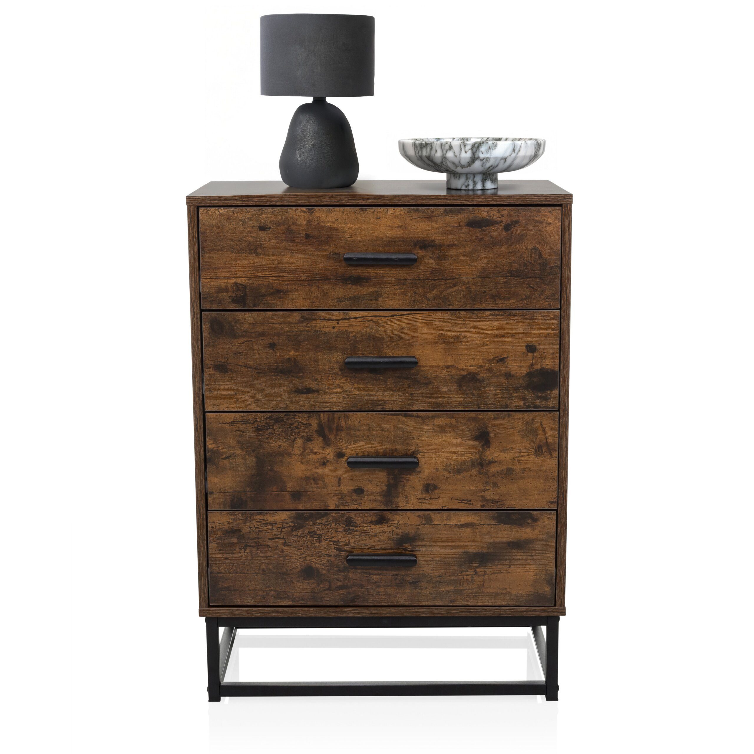 hjh LIVING Kommode VINSTRA Sideboard H/B/T: 83.5 x 60.0 x 38.5 cm, Schubladenkommode Highboard mit 4 Schubladen im Retro-Industrial-Stil