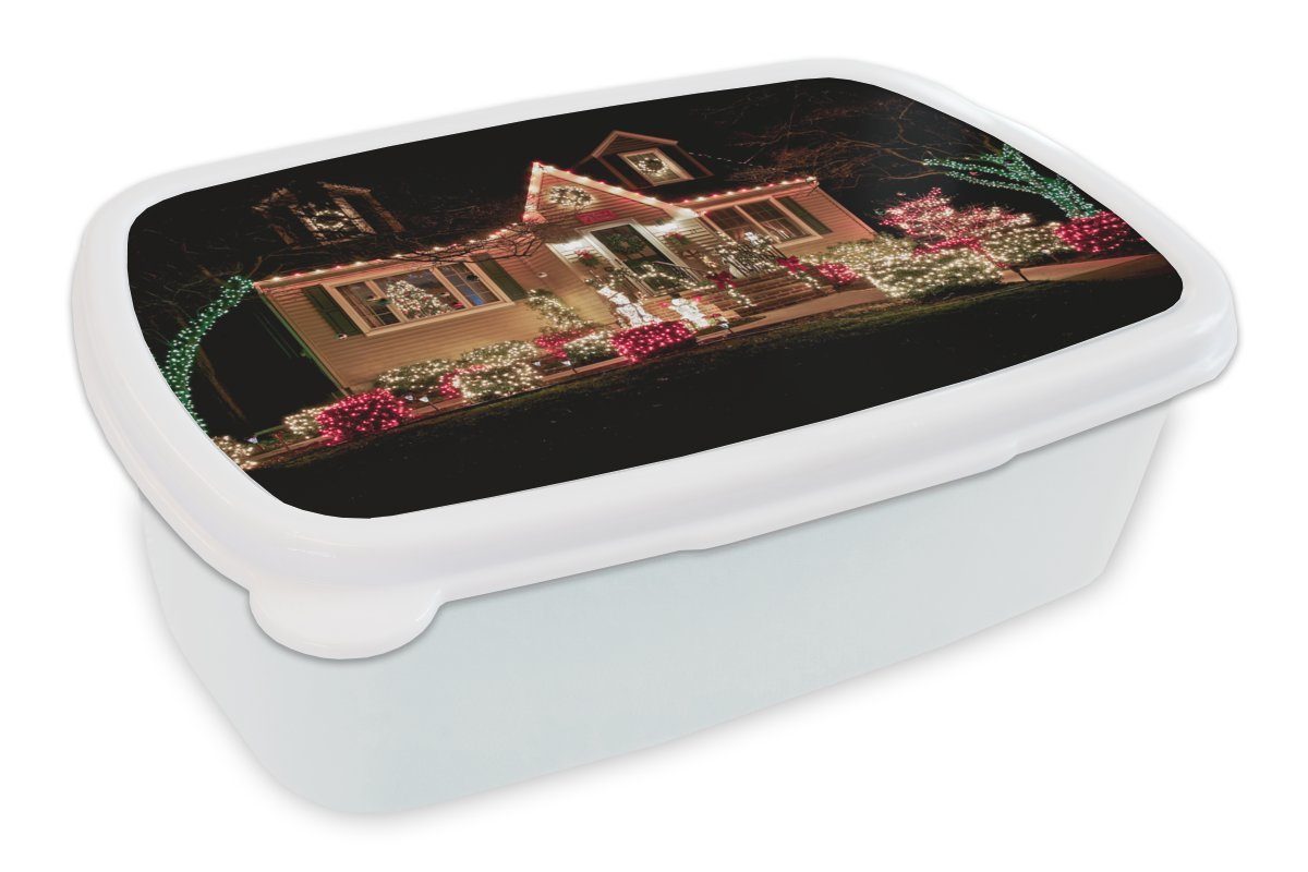 MuchoWow Lunchbox Weihnachten - Weihnachtsschmuck - Weihnachtsbeleuchtung, Kunststoff, (2-tlg), Brotbox für Kinder und Erwachsene, Brotdose, für Jungs und Mädchen weiß