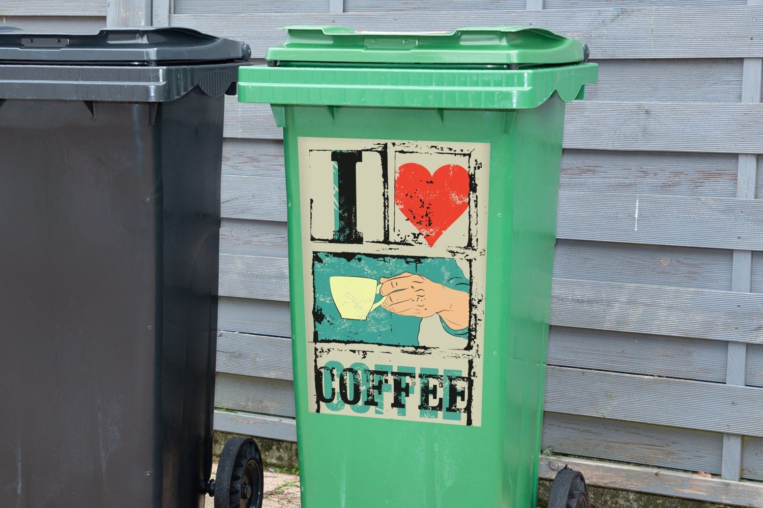 MuchoWow Wandsticker Kaffee Vintage liebe - Sticker, Abfalbehälter - Ich (1 Sprichwörter St), Mülltonne, Kaffee Mülleimer-aufkleber, Container, Zitate - 