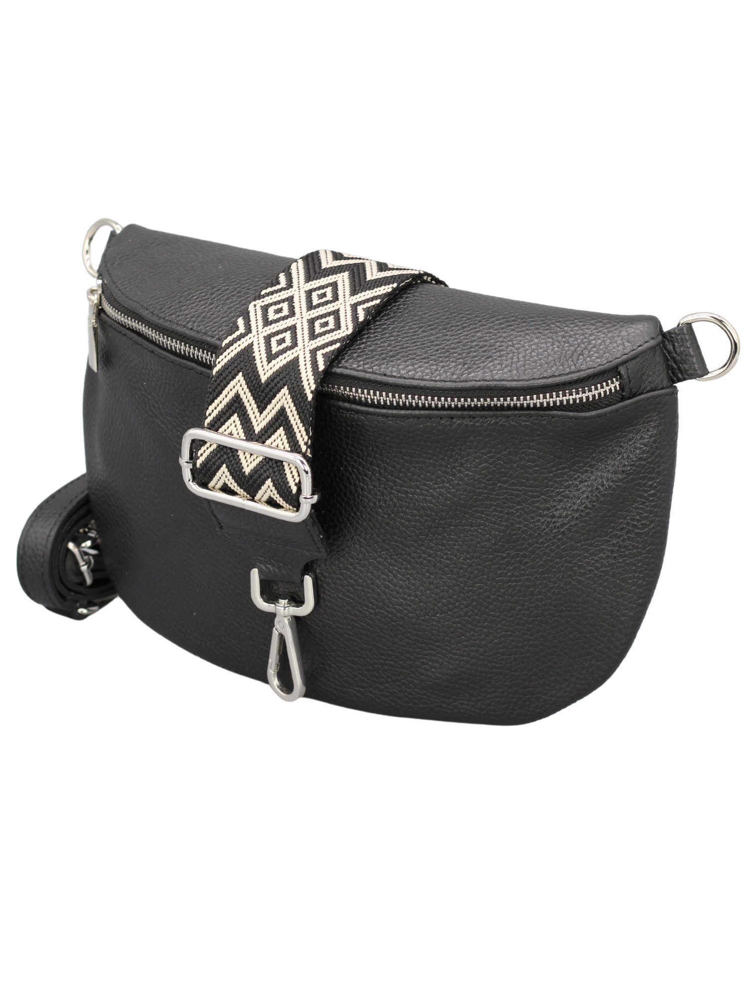 Schultertasche ADA Bauchtasche Damen Leder, mit breiten Gemusterten Riemen