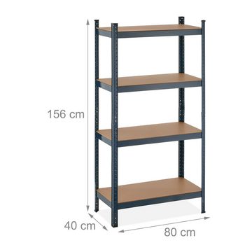 relaxdays Schwerlastregal Schwerlastregal mit 4 Ebenen anthrazit