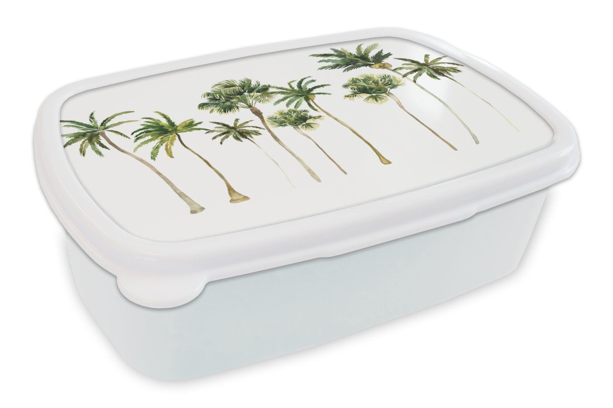 MuchoWow Lunchbox Dschungel - Palme - Grün, Kunststoff, (2-tlg), Brotbox für Kinder und Erwachsene, Brotdose, für Jungs und Mädchen weiß