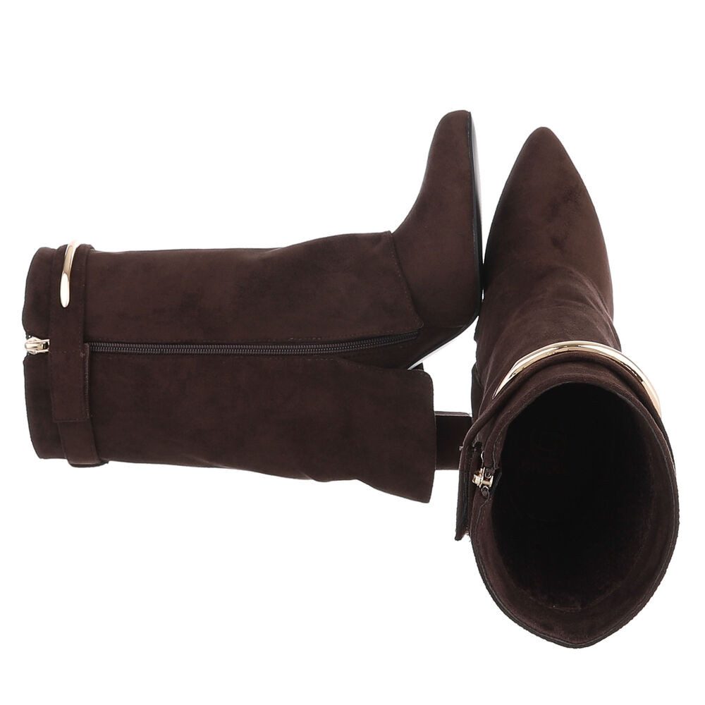 Ital-Design Damen Kniehoher Stiefel mit Blockabsatz und Deko-Detail High-Heel-Stiefel (92457578) Blockabsatz Stiefel in Braun – Bild 2 von 5