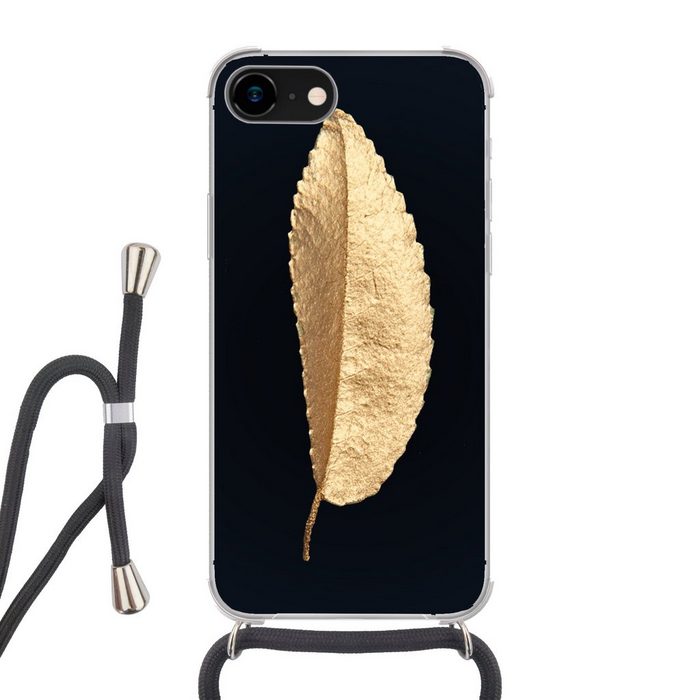 MuchoWow Handyhülle Blätter - Schwarz und Gold - Luxus - Chic - Natur Handyhülle Telefonhülle Apple iPhone 8