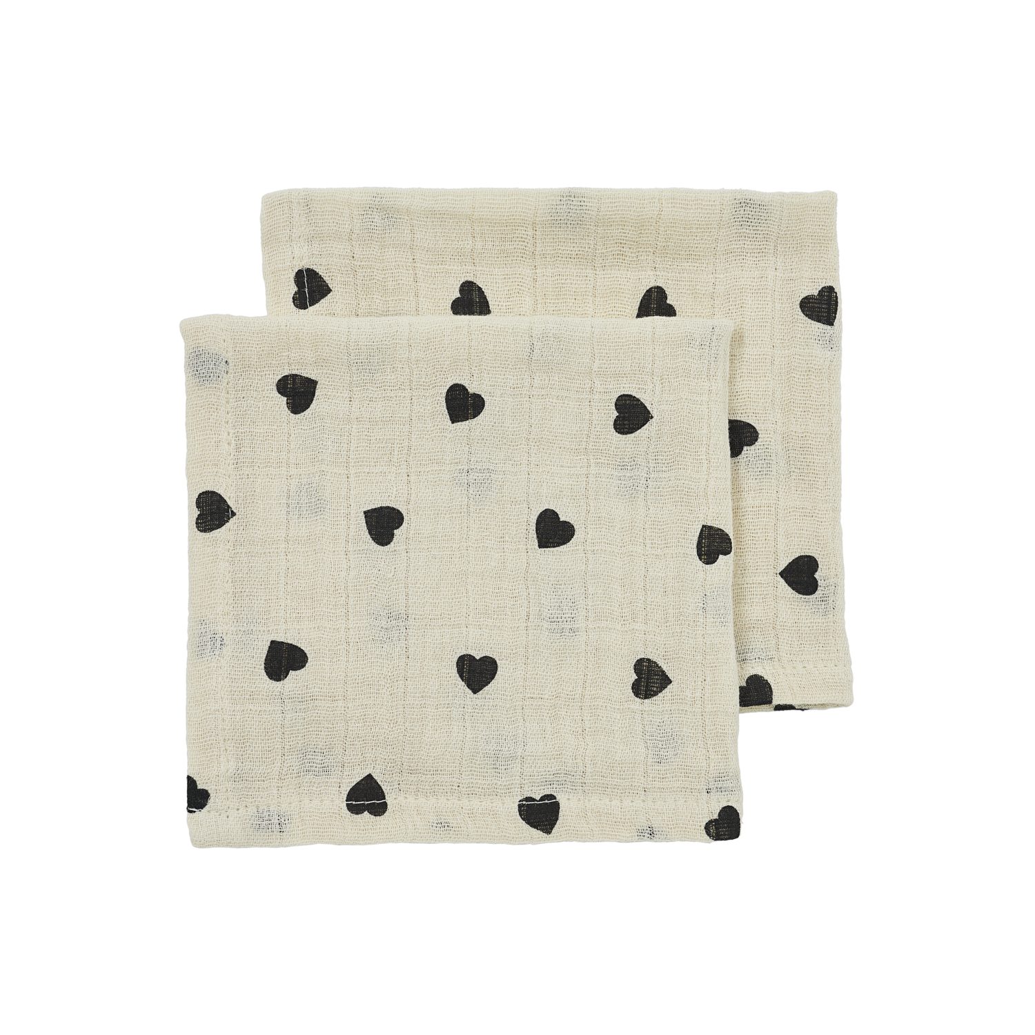 Meyco Baby Stoffwindeln Sweet Heart Soft Sand/Black (100% Baumwolle, 2-St), 30x30cm - 2-Pack