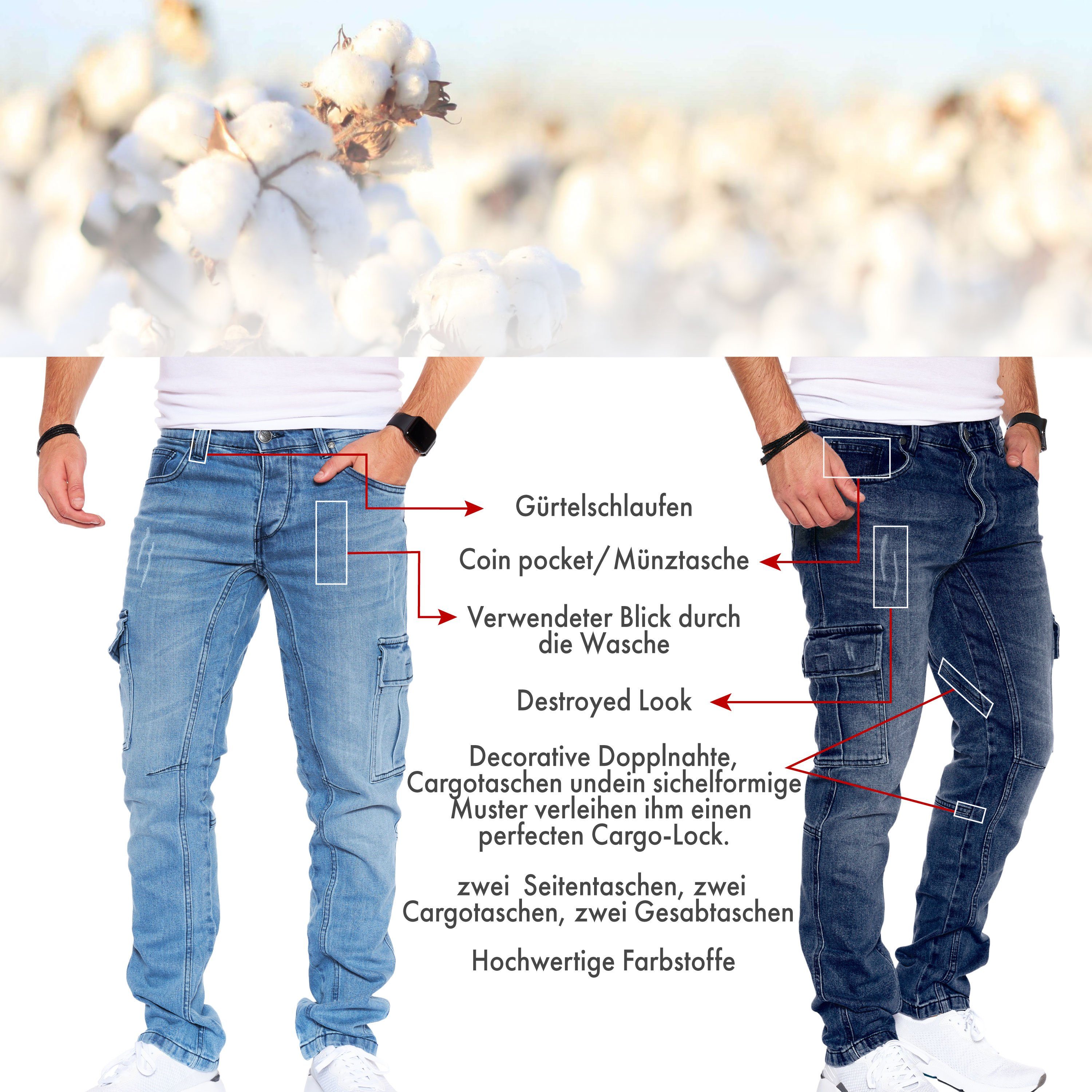 Styleko Cargohose Cargo Jeans Herren Cargohose für Herren Jeans stretch Cargohose Herren
