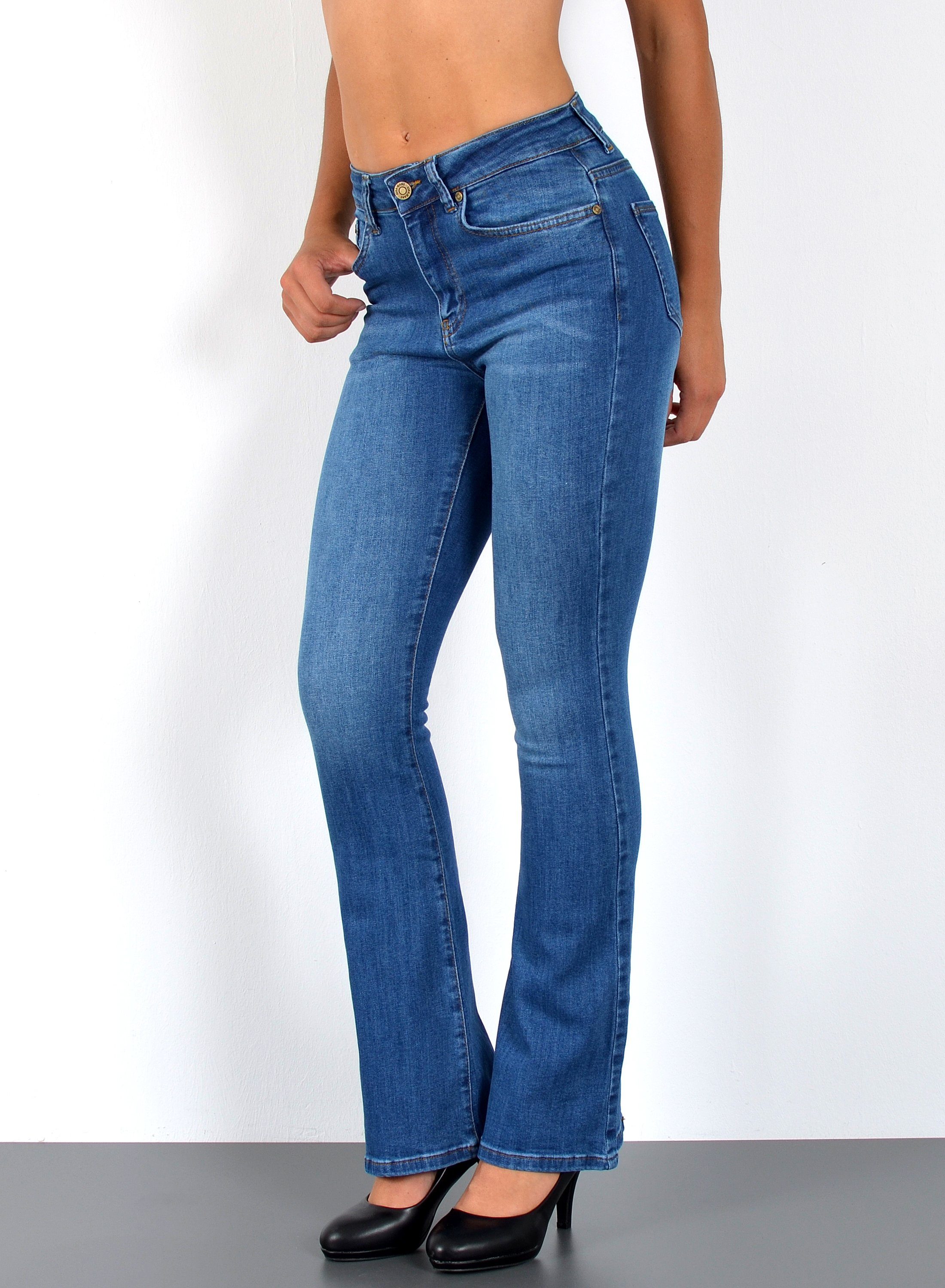 ESRA Bootcut-Jeans Bootcut Jeans Damen High Waist Stretch Wide Leg Jeans bi günstig online kaufen